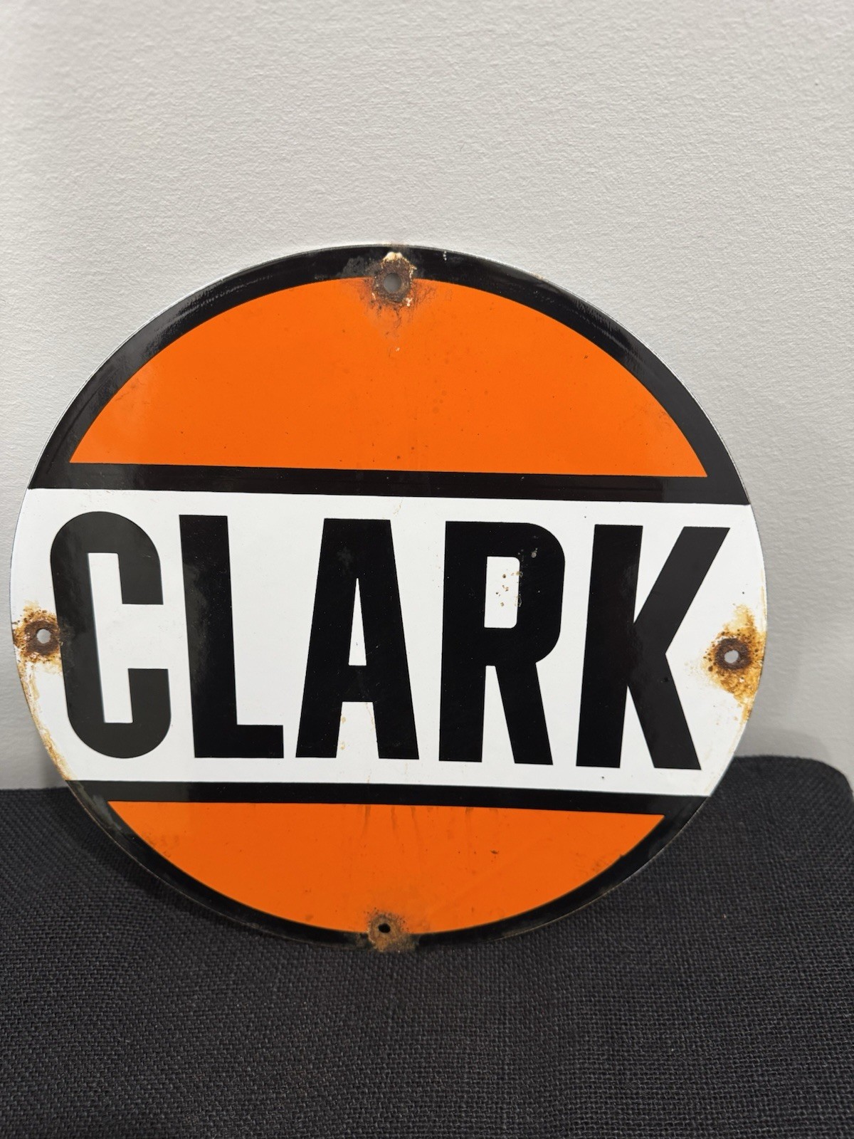 Vintage Clark Gasoline Sign Original Porcelein 11.75”