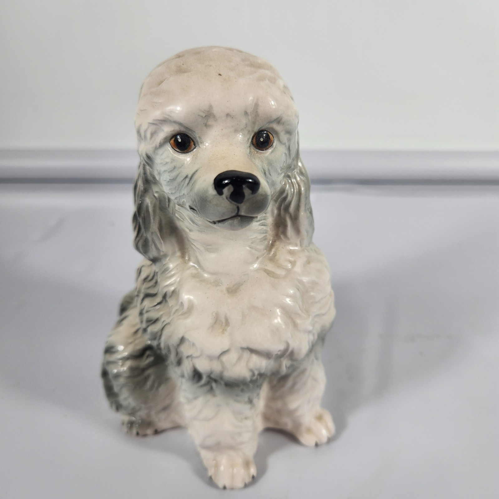 VTG Inarco Ceramic White Gray Poodle Dog Figurine E-1750 Japan 6”