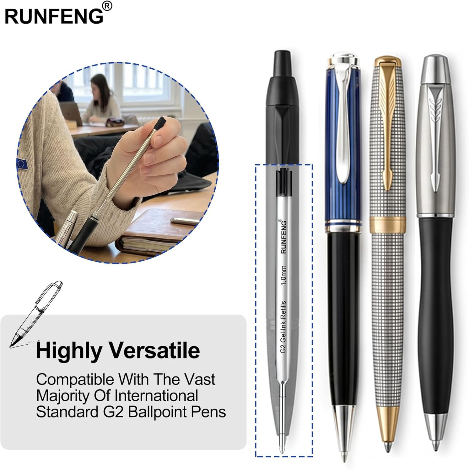 Pack of 10 Replaceable Ballpoint Pen Refills, G2 Gel Ink Refills,1Mm Medium