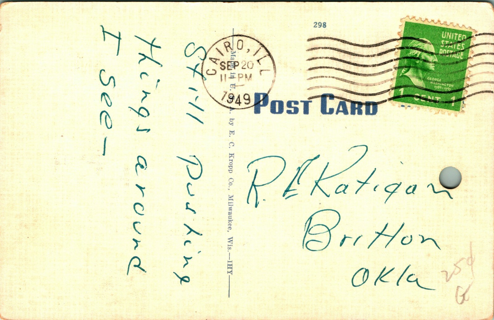Comic Sweeping Horse Poop Not a One Horse Town Linen Postcard