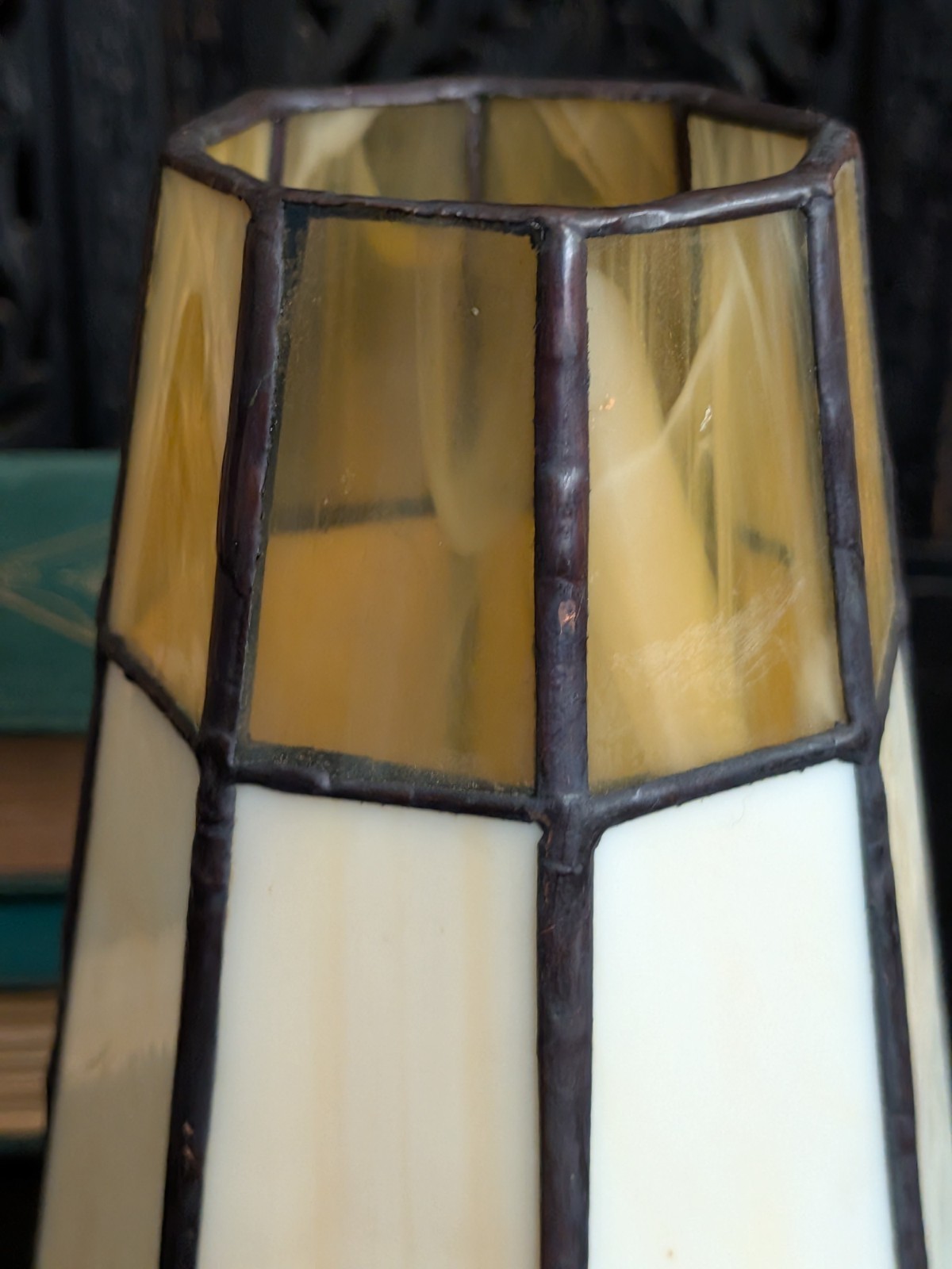 Vtg Stained Glass Lamp Shade Arts Crafts Mission Inspired Style Small Accent Siz