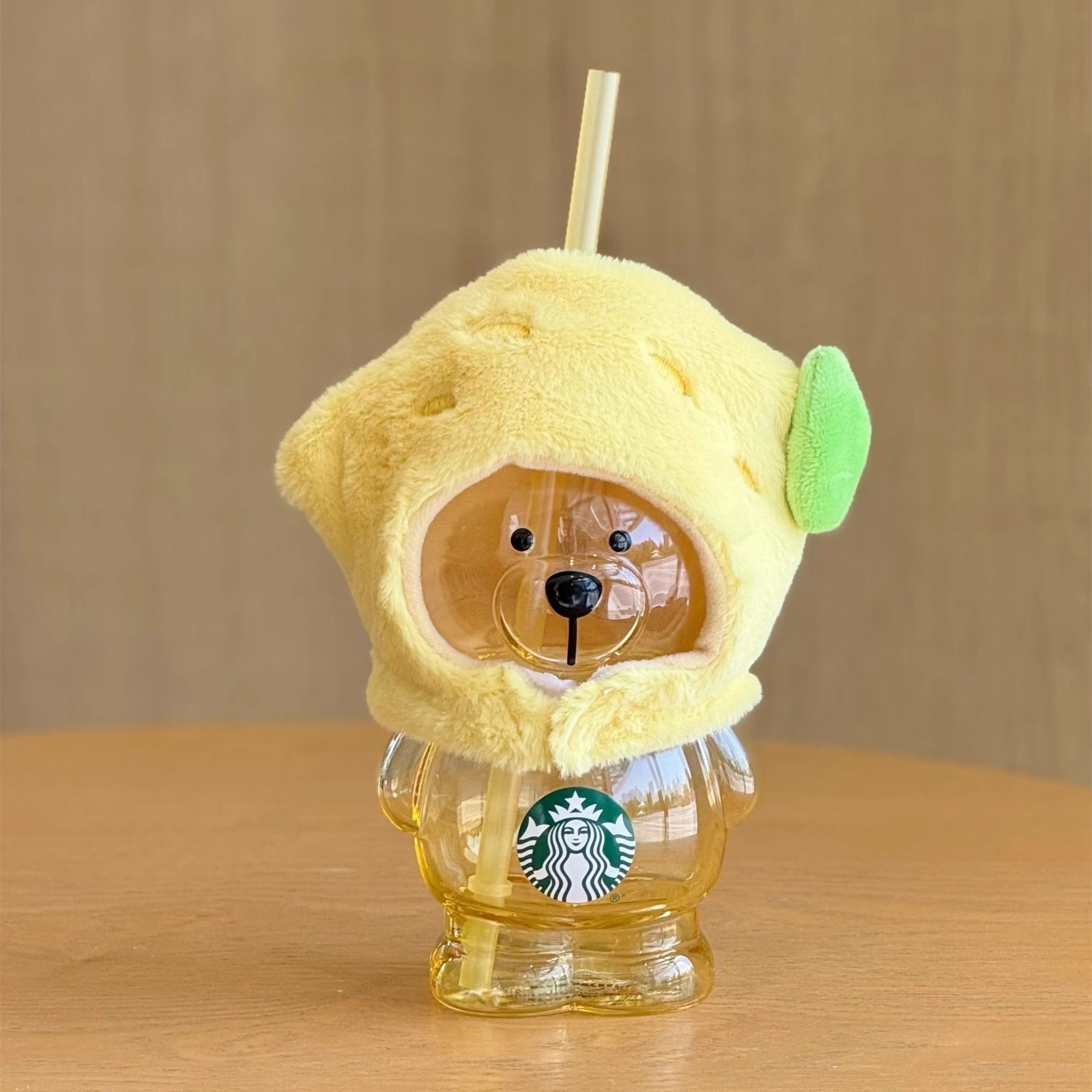 2025 China Starbucks Fruit Series 15oz Lemon Hood Bear Shaped Glass Straw Cup
