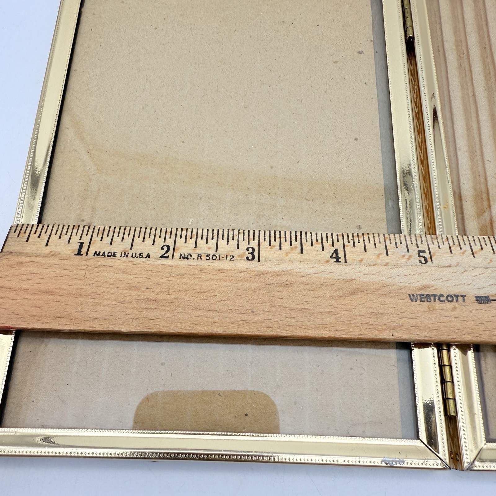 Vintage Gold Tone Double Photo Picture Frame 5×7 2-Way Easel Metal Ornate Hinged