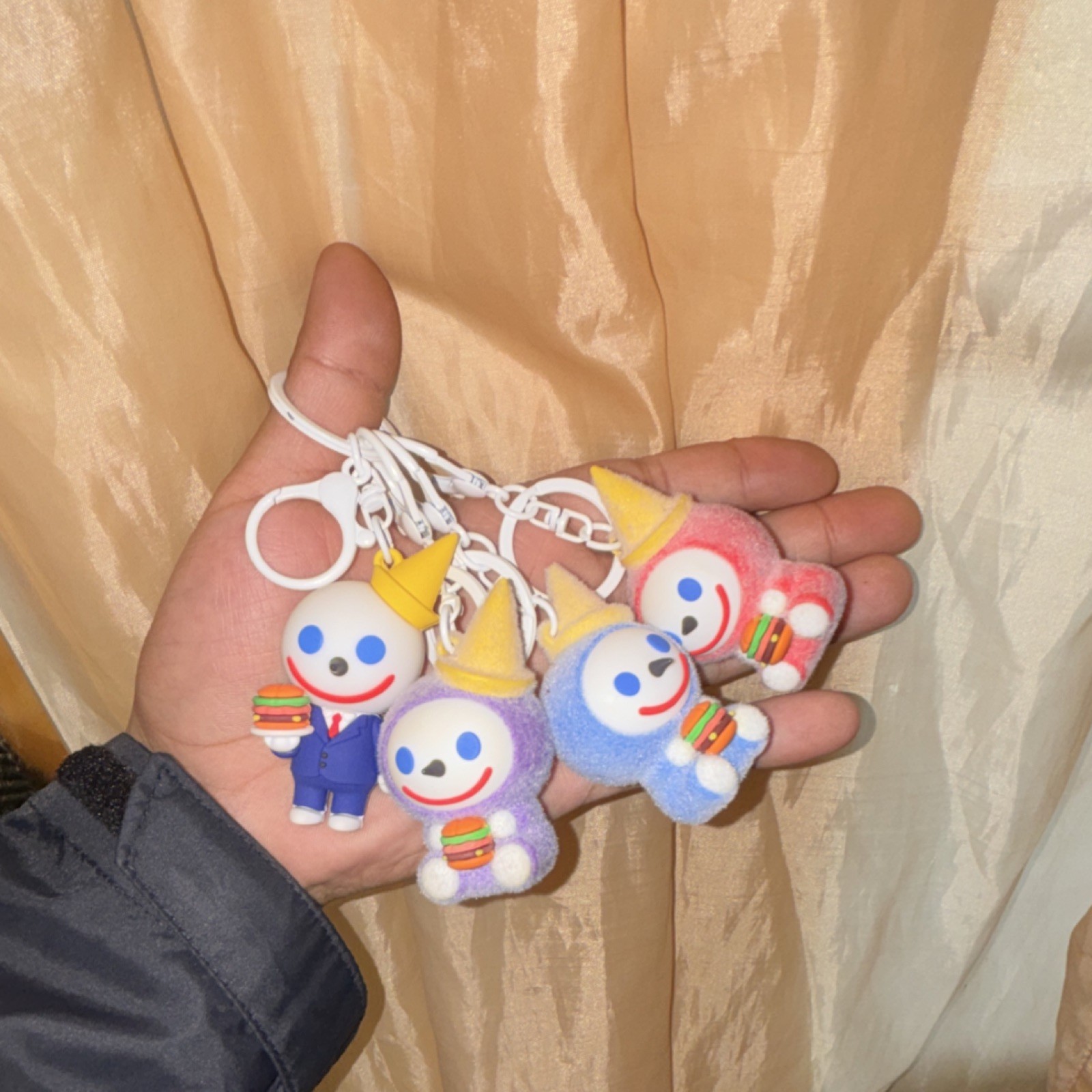 Jack in the Box Mascot Keychain Lot Set of 4 Detachable Plastic Multicolor