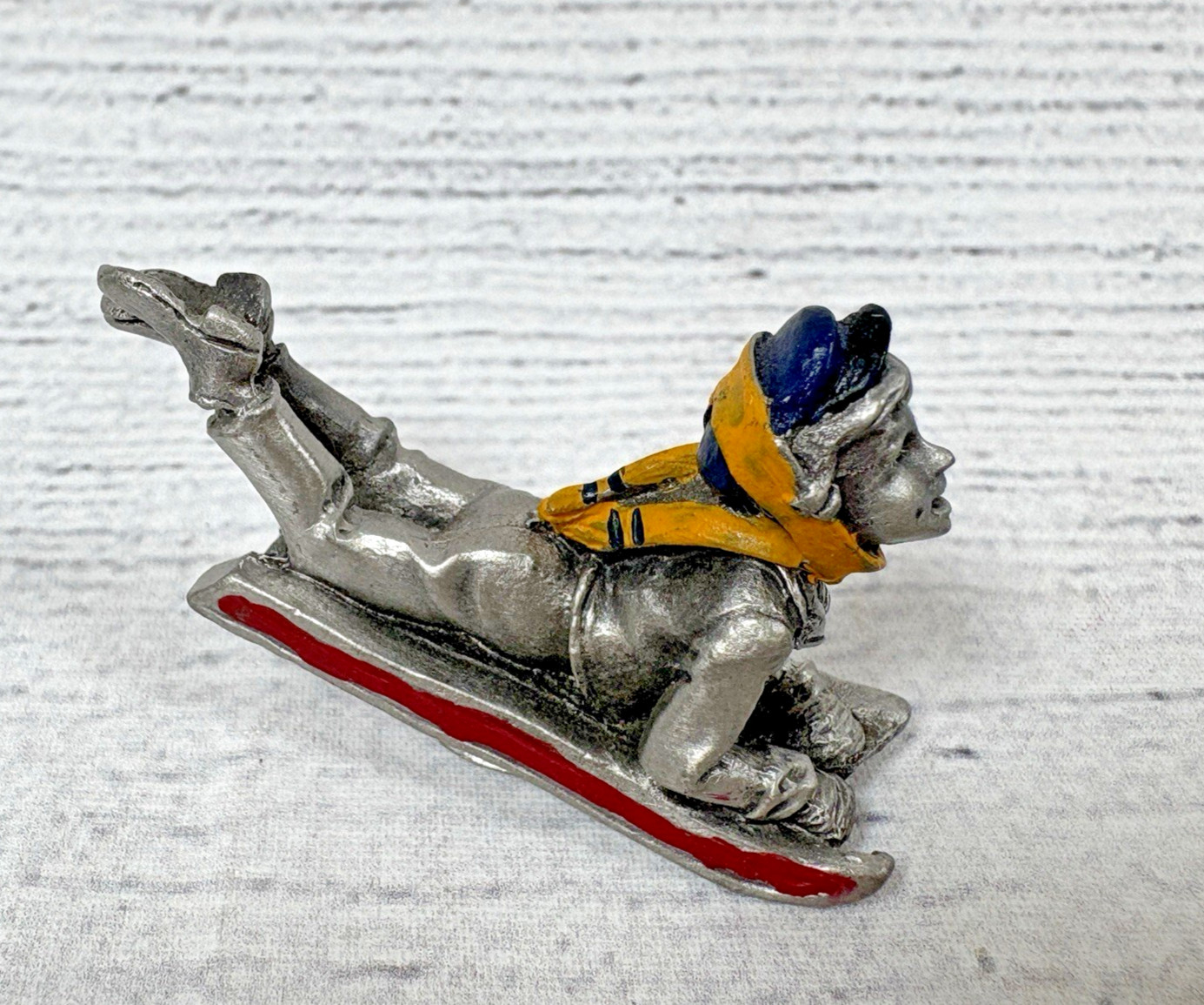 Hudson Pewter Villagers THOMAS Boy On Sled 4214 Sledding Figurine 1987 LaRocca