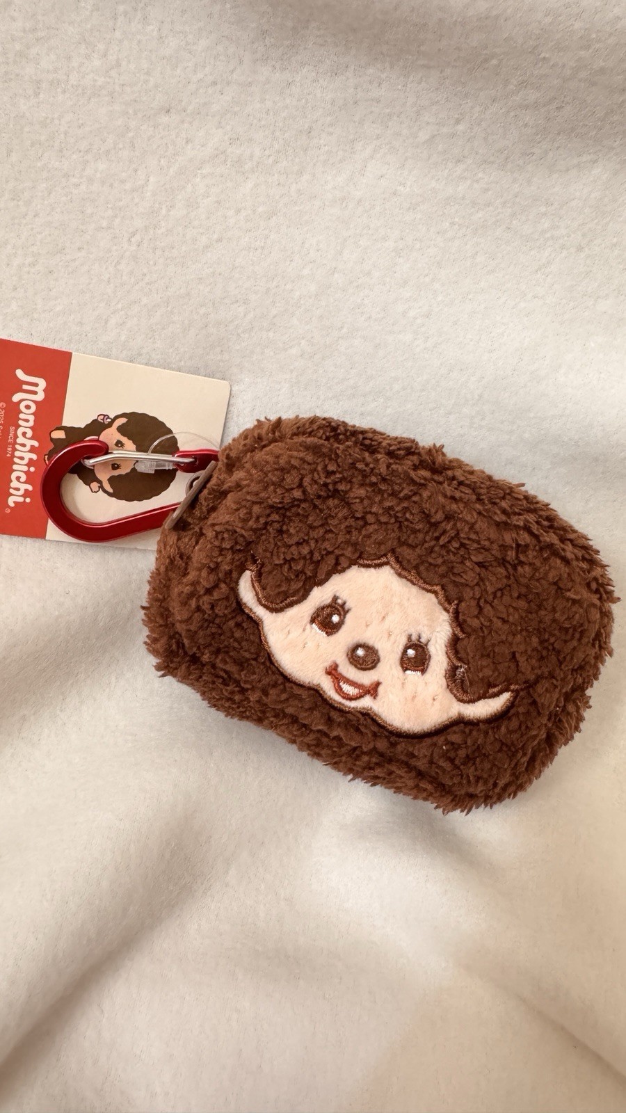 Monchhichi Boy Fluffy Mini Pouch Keychain with Carabiner Japan Import