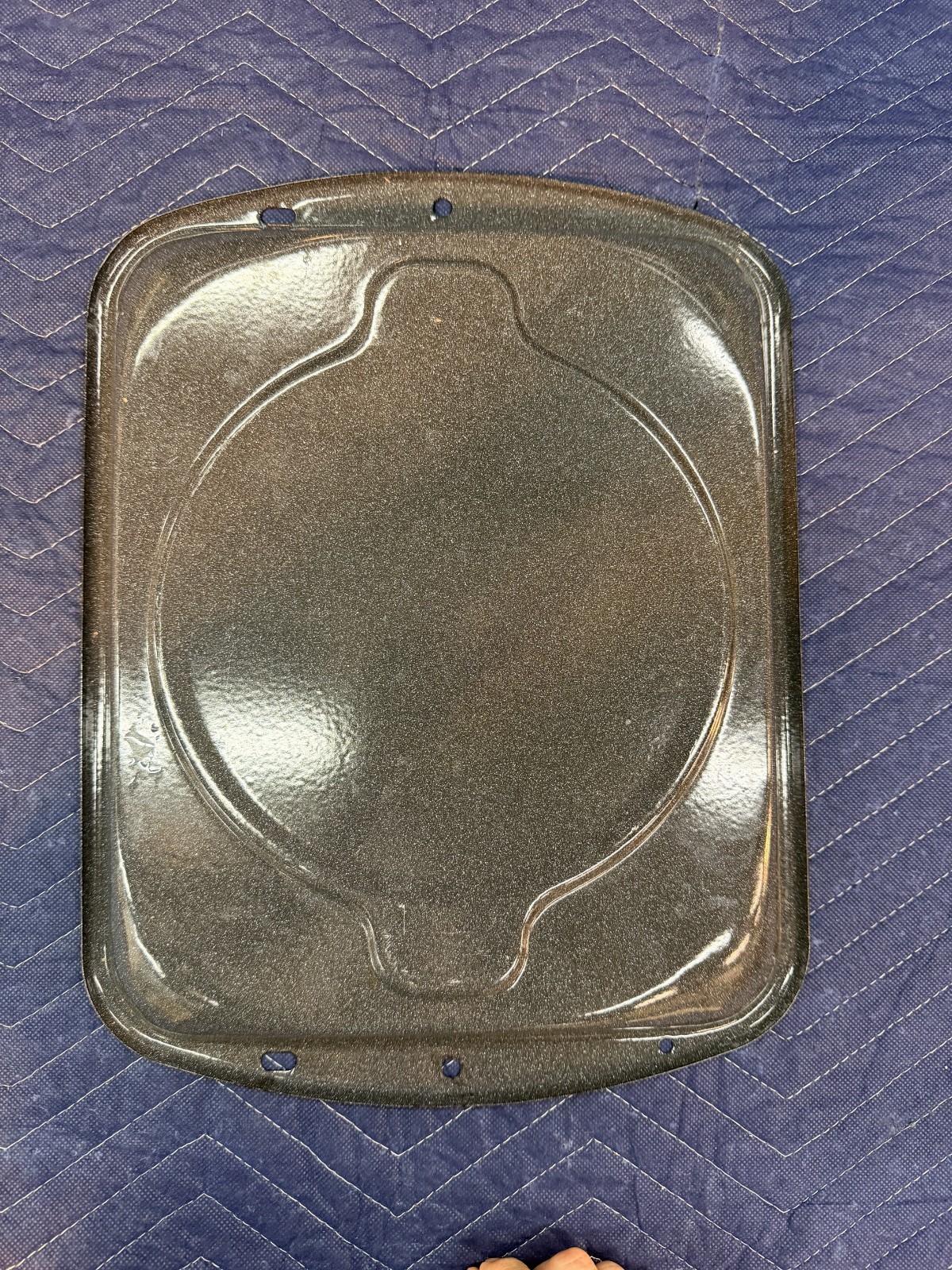 Vintage Enamelware Broiler PanGrey Tray with circular inset design 12.5″ x 15.5″