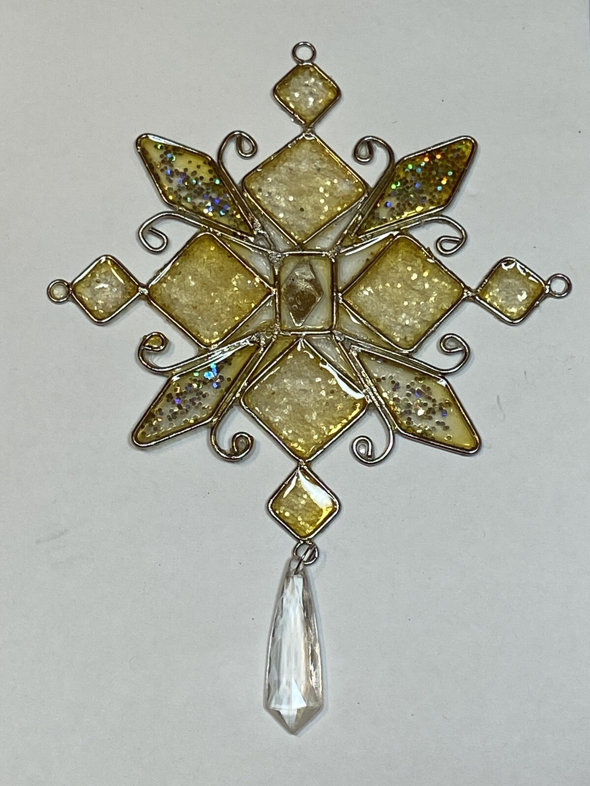 Snowflake Silver Cream Clear Christmas Ornament Tree Holiday Plastic Glitter 7″