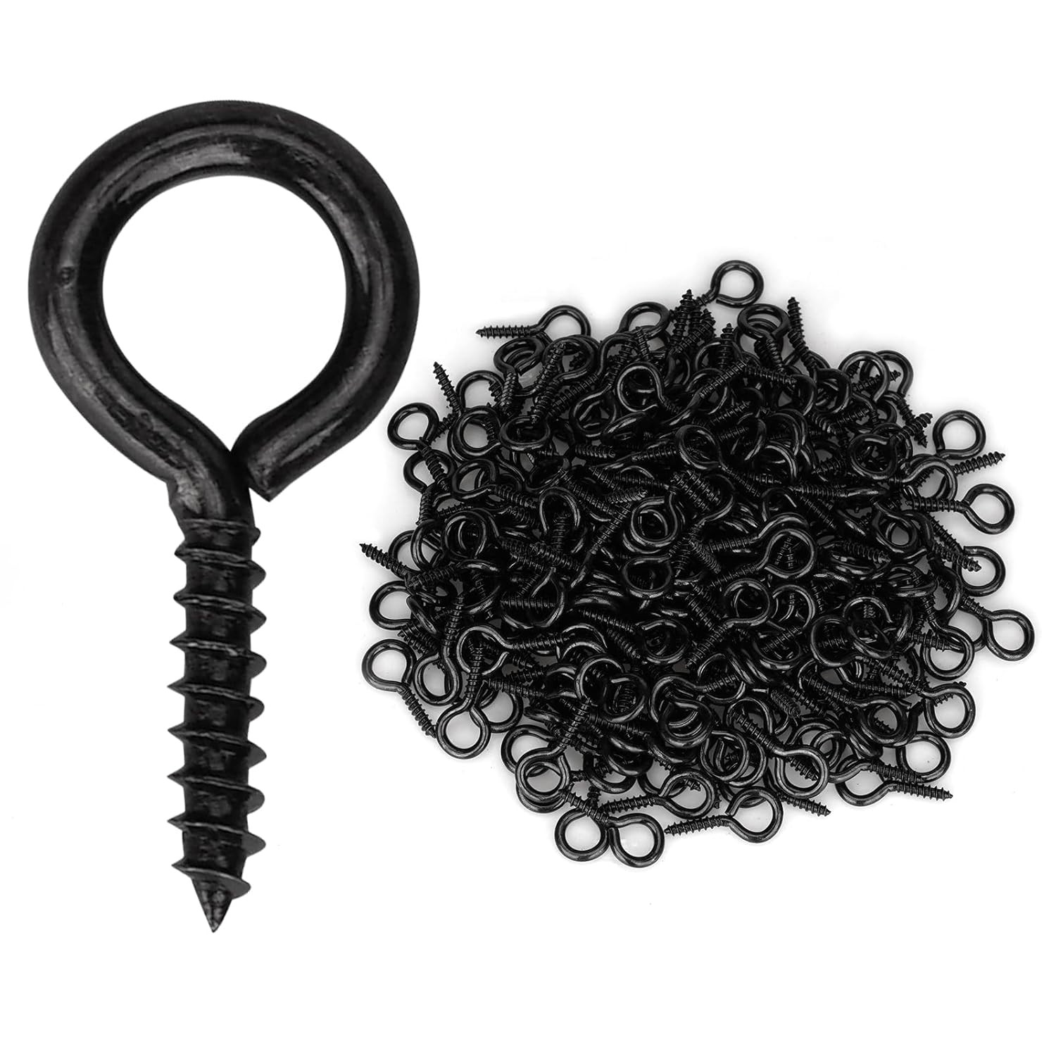 300PCS Black Eye Screws 0.59″ Heavy Duty Self Tapping Metal Hooks for Hanging