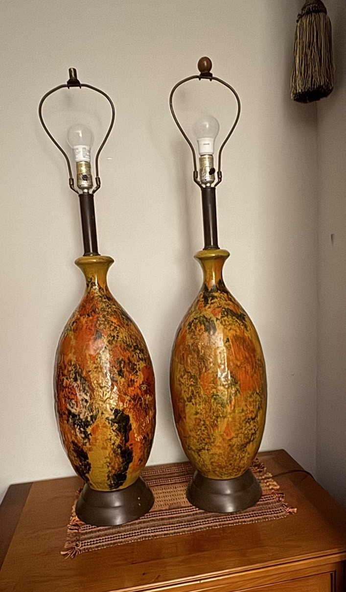 Rare Mid Century Underwriters Laboratories ART Pottery Lamps Set -2