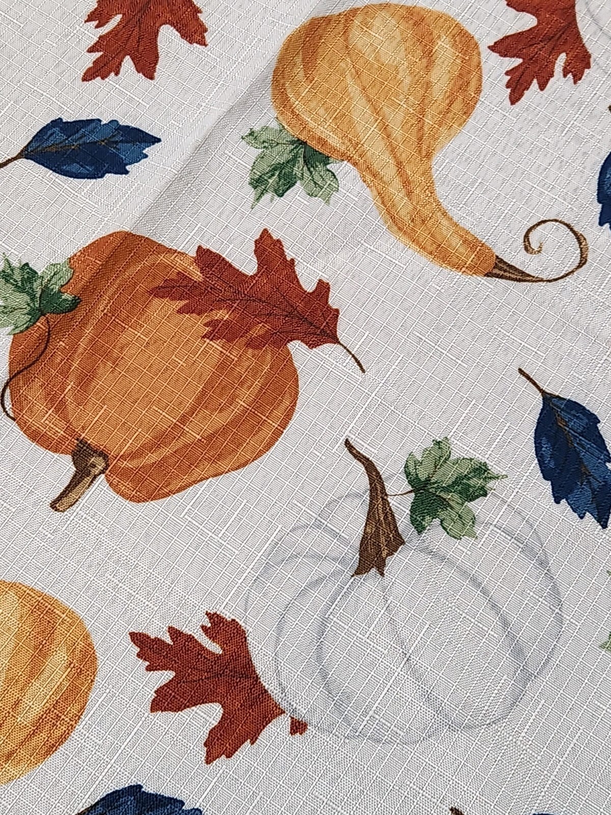 Fall Tablecloth Orange & White Pumpkins, Gourds 52″x 68″ Easy Care Polyester