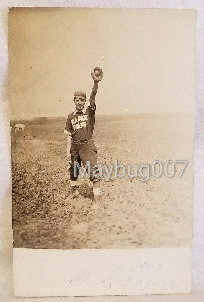Vintage Real Photo Postcard Baseball Player Radtke Colts George Schmidt 1909