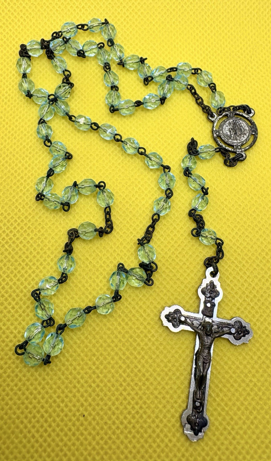 Italy Blue Crystals Rosary Beads Vintage Catholic Rosaries Prayer Lourdes Image