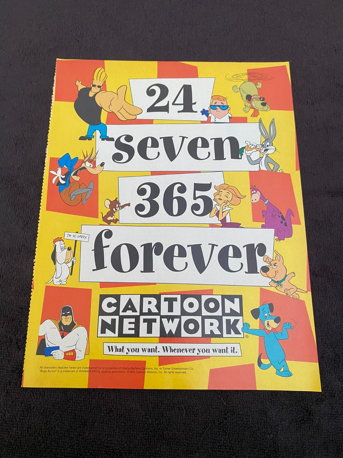 CARTOON NETWORK 1995 ad Hanna Barbera, Bugs Bunny Jetsons “24 Seven 365 Forever”