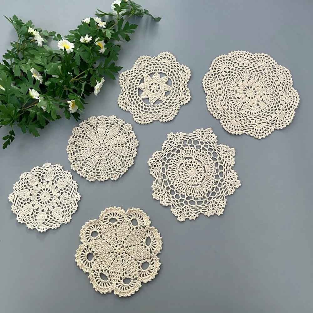 6Pcs 6-10inch Vintage Hand Crochet Lace Doilies Round Placemats Flower Doily NEW