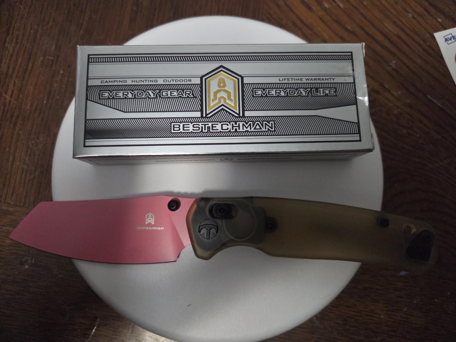 Bestechman Cicada’s Wing B-Lock Folding Knife 3.15″ Pink Reverse Tanto Blade