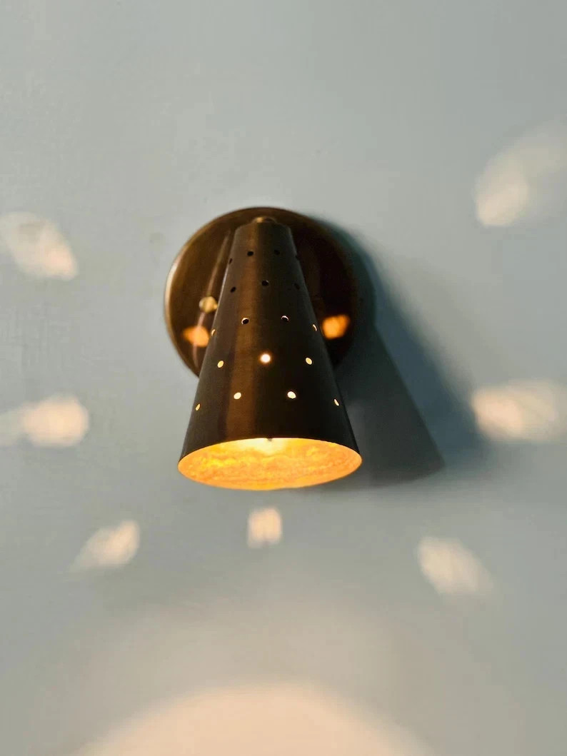 Mid-Century Modern Brass Wall Sconce – Cone Light Fixture Vintage Christmas