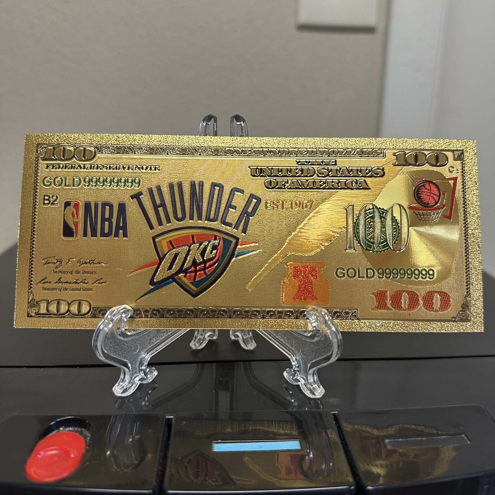 Gold Foil Plated Oklahoma City Thunder Basketball Team Banknote Collectible