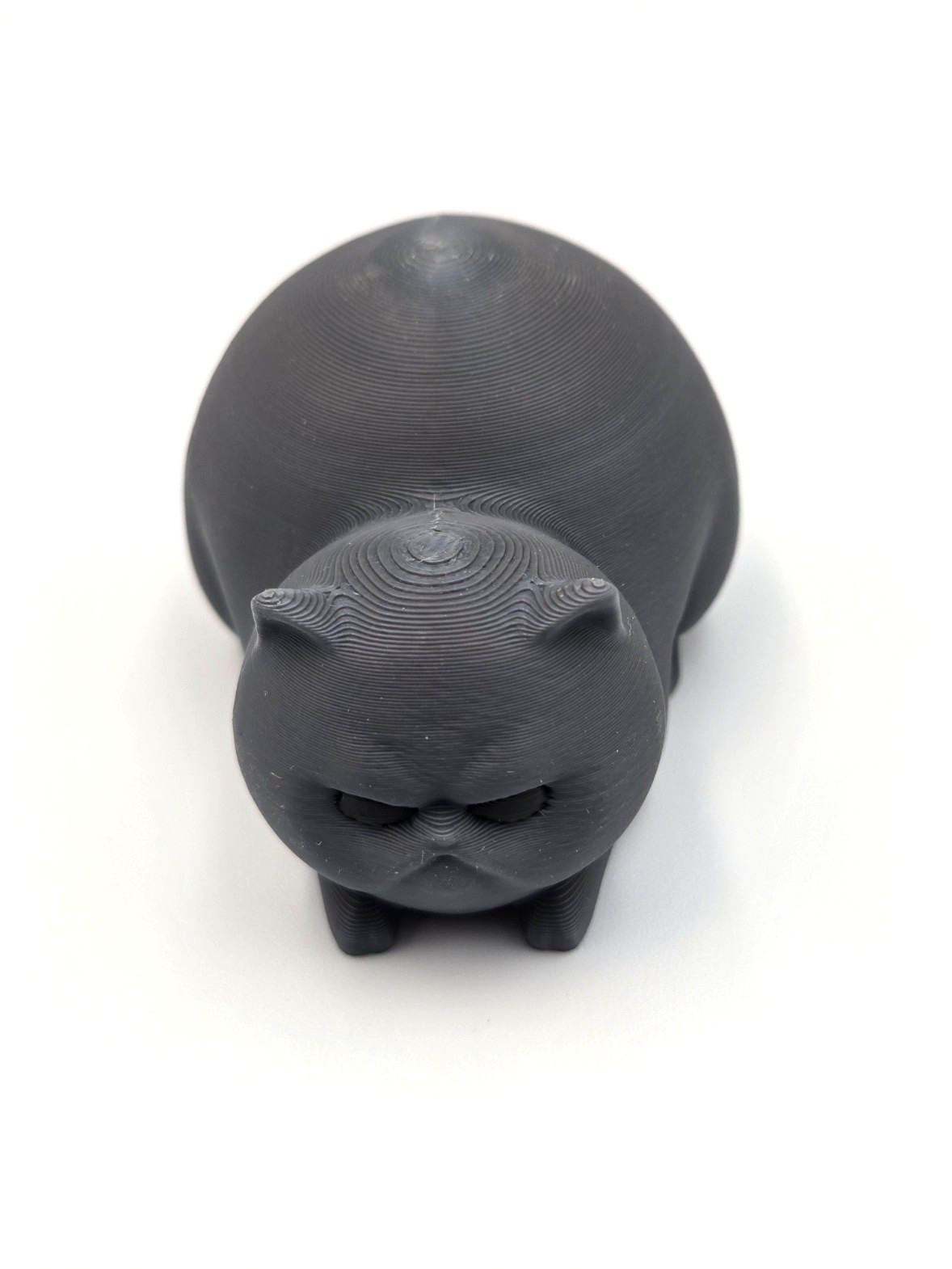 3D Printed Angry Chubby Cat Figurine, 3.54″ X 1.77″, Gray