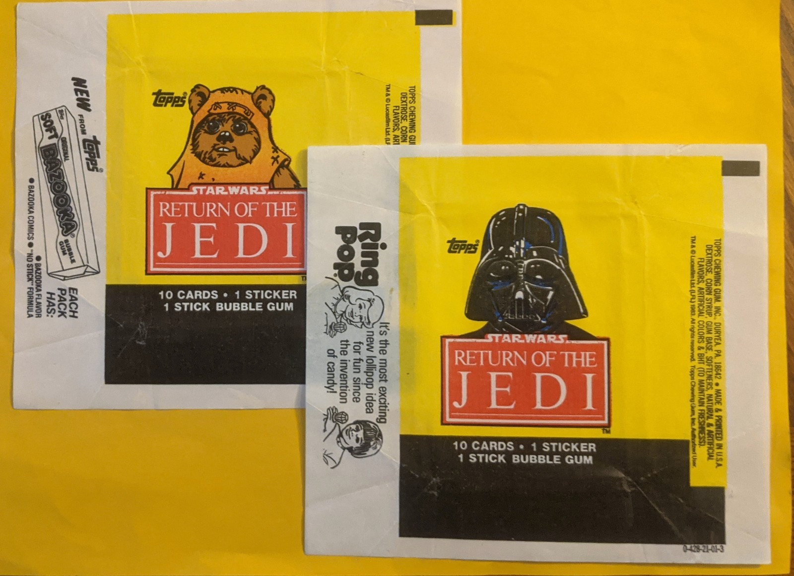 1983 topps Return of the Jedi Series 1 – set 0f 4 Empty different Card Wrapper.