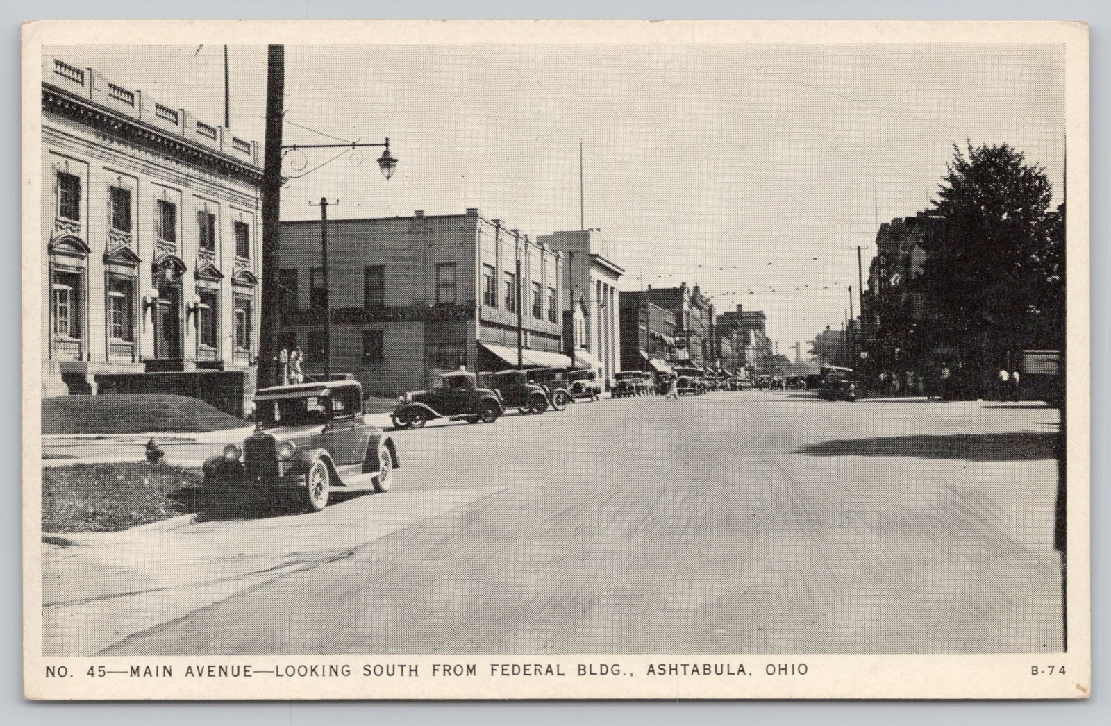 Ashtabula, OHIO Main Ave Looking South From Federal Building 1930s Postcard