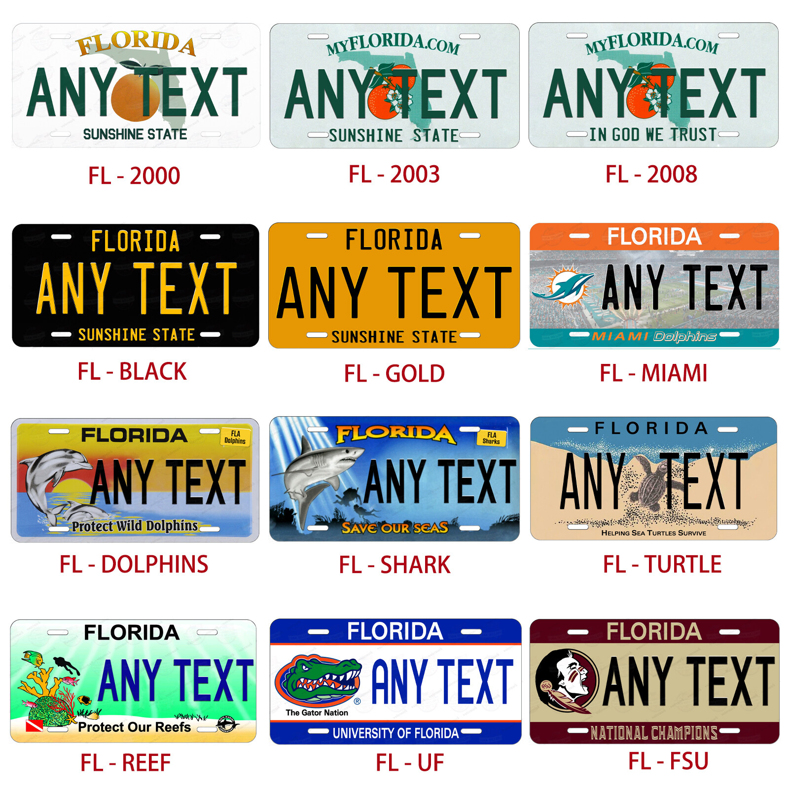 FLORIDA Personalized Custom License Plate Tag for Auto Car Bicycle ATV Bike etc