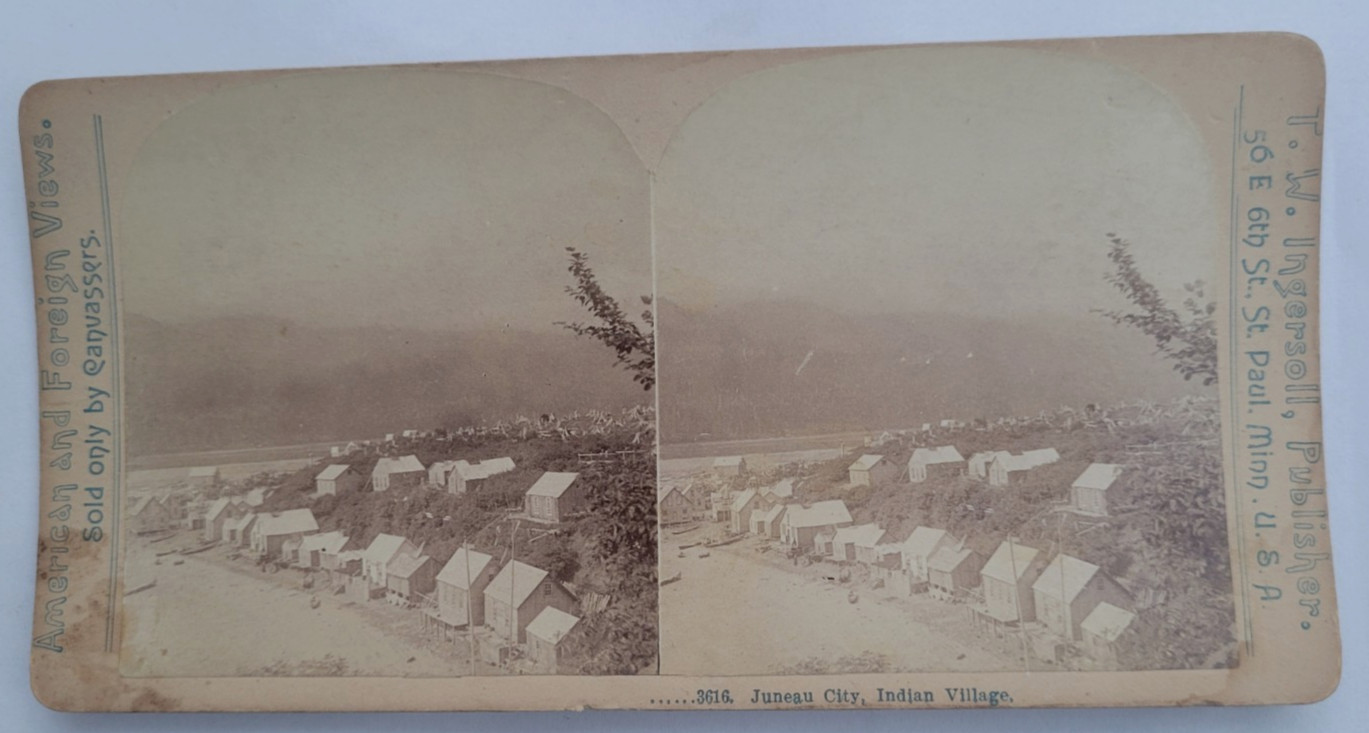 1890S STEREOVIEW PHOTO INDIAN VILLAGE JUNEAU CITY ALASKA by T.W. INGERSOLL
