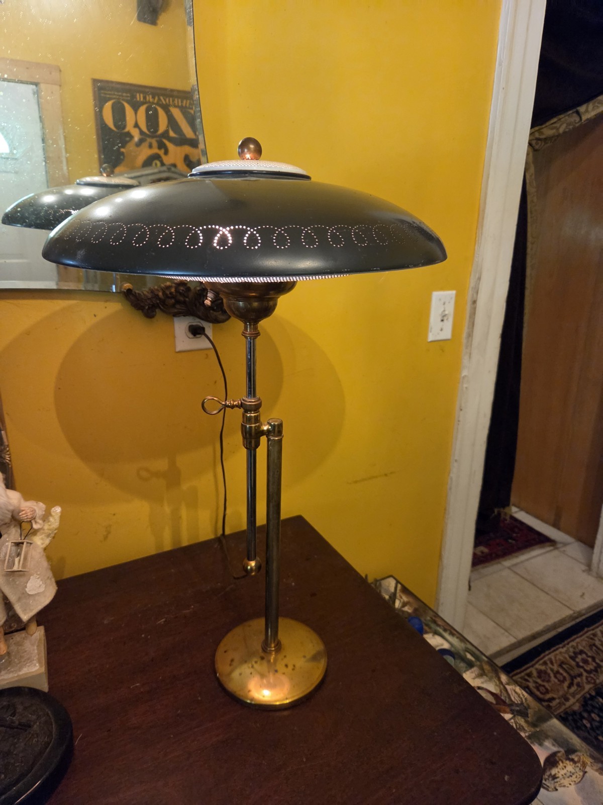 VTG Green Metal Table Lamp Mushroom Dome Shade Atomic 28 In Bulb MCM