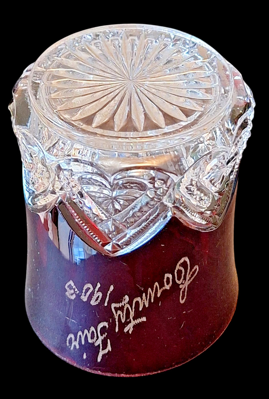 Vintage Ruby Red Flash Glass Toothpick Holder County Fair Souvenir 1903 Frank