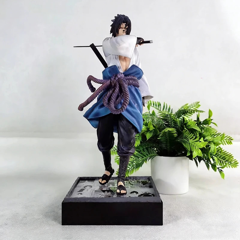 35cm Uchiha Sasuke Curse Mark Rebirth PVC Anime Light Up Statue Figure W/Box