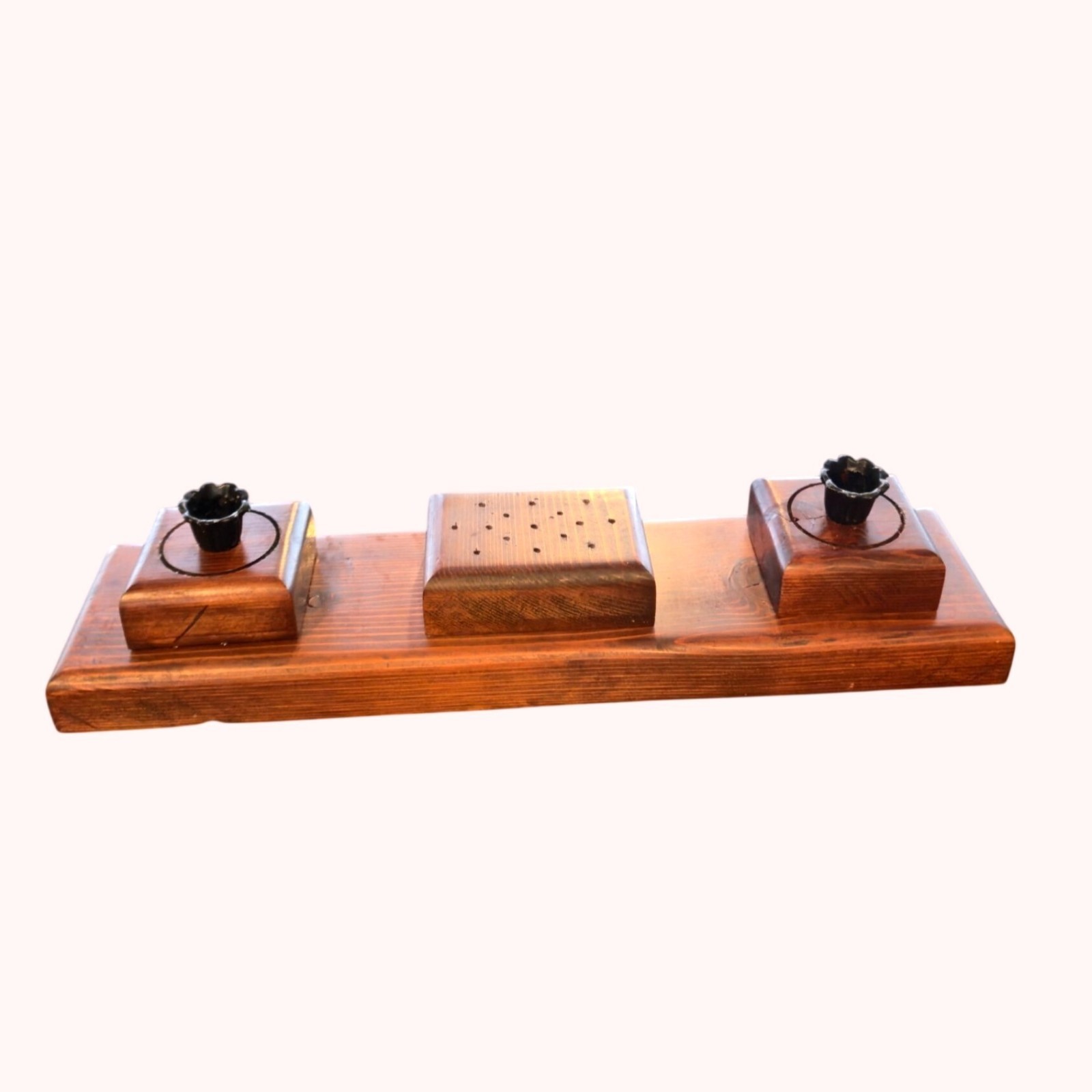 Vintage Handmade Rustic Wood Candle Holder Farmhouse Decor Centerpiece Primitive