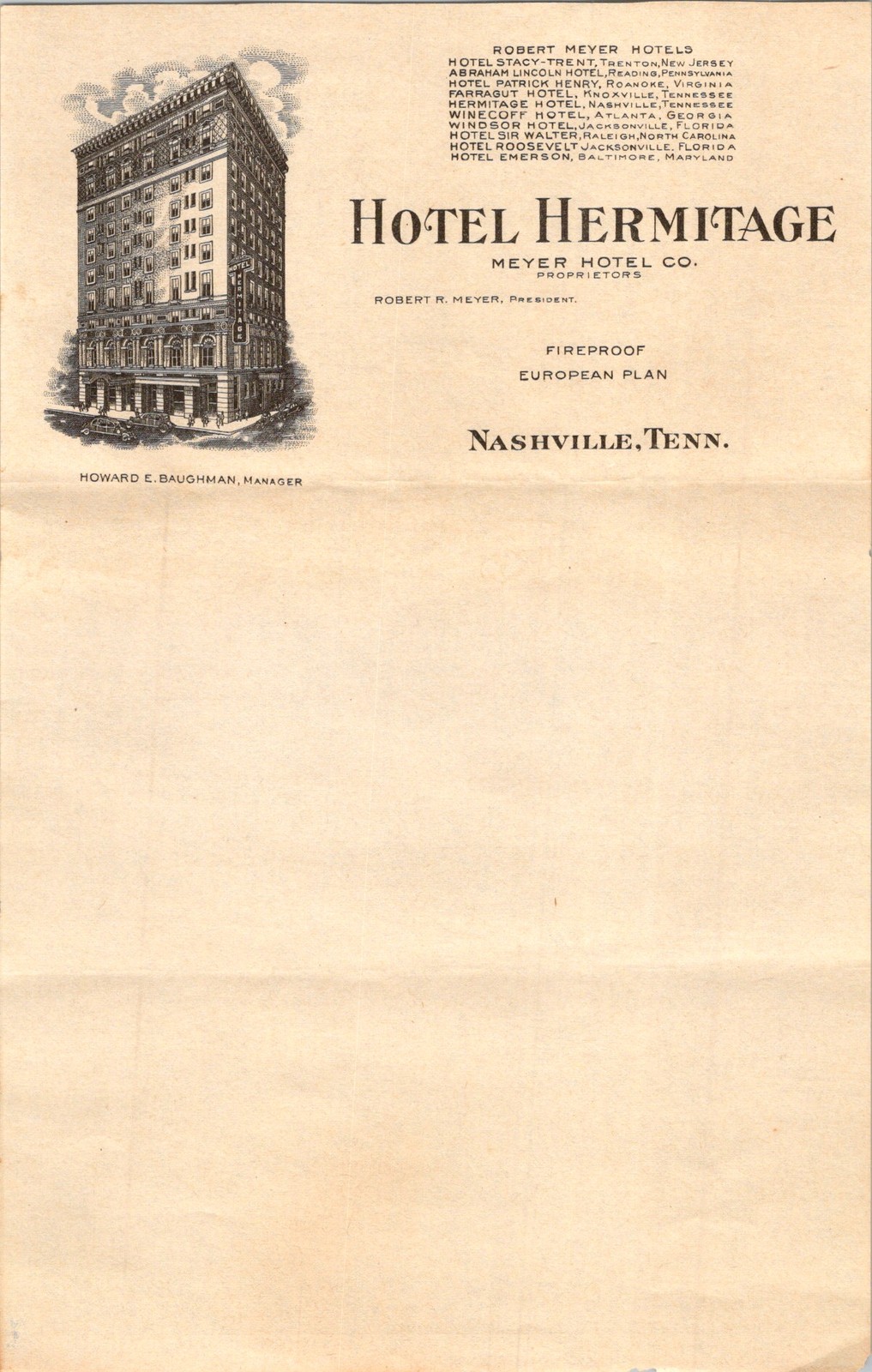 Hotel Hermitage Letterhead 1910 Nashville TN Beaux-Arts Fireproof Typography