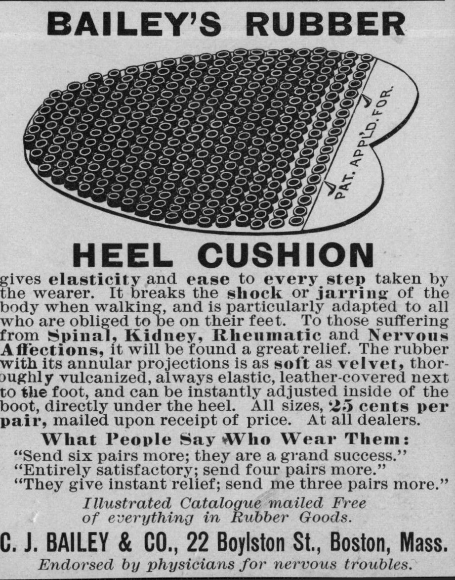 1891 Bailey’s Rubber Heel Cushion Original Print AD Boston