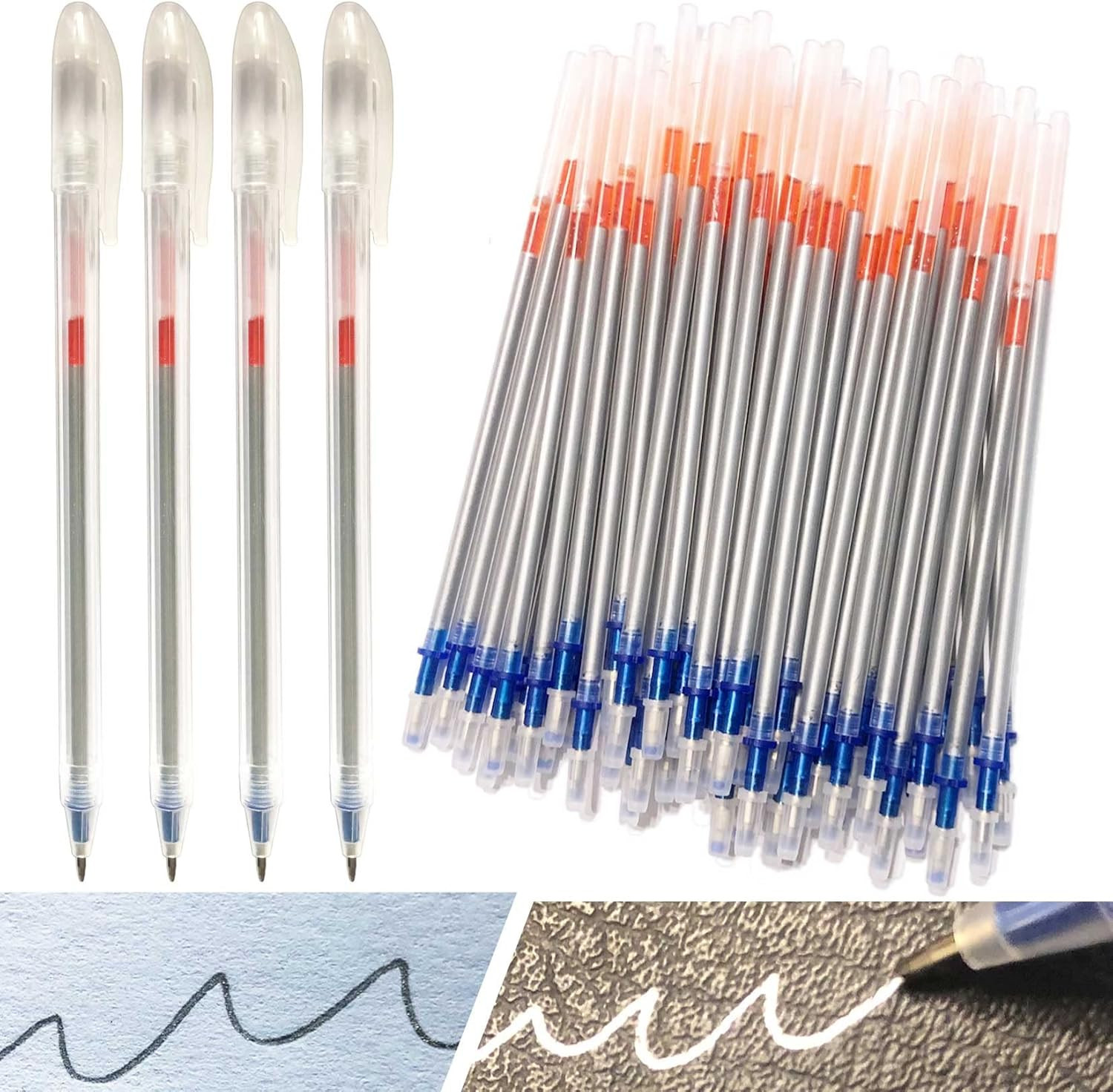 54 Pcs Leather Marking Pen Silver Fabric Markers Pen Set, 4 Pcs Pen Barrel with