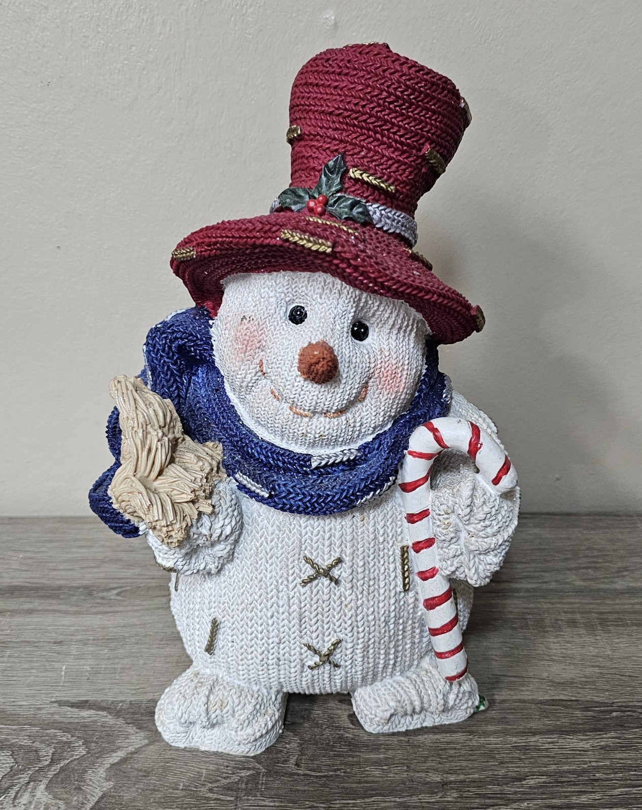 Indoor/Outdoor Textured Resin Jolly Snowman Figurine with Top Hat and Scarf 11″