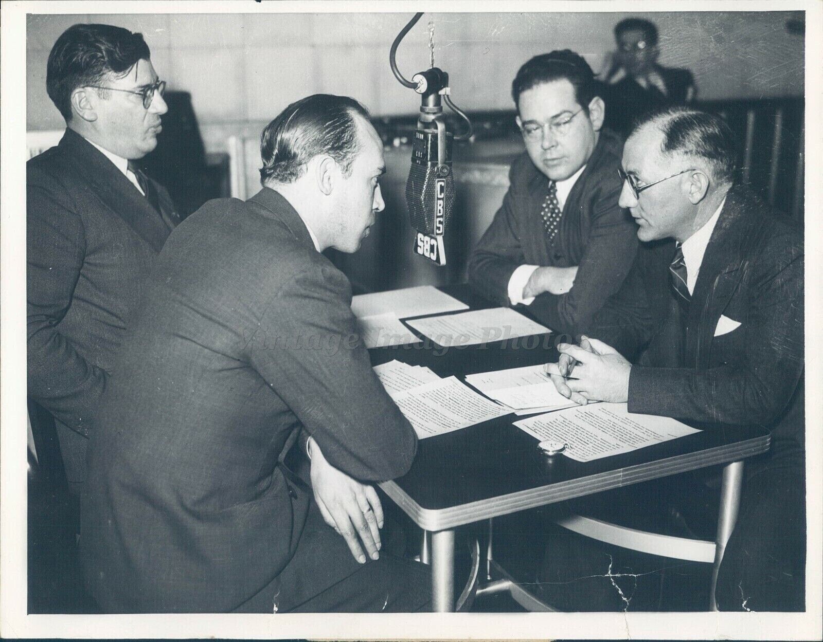 1938 Business Men CBS Station Office Table Historic Original Vintage Press Photo