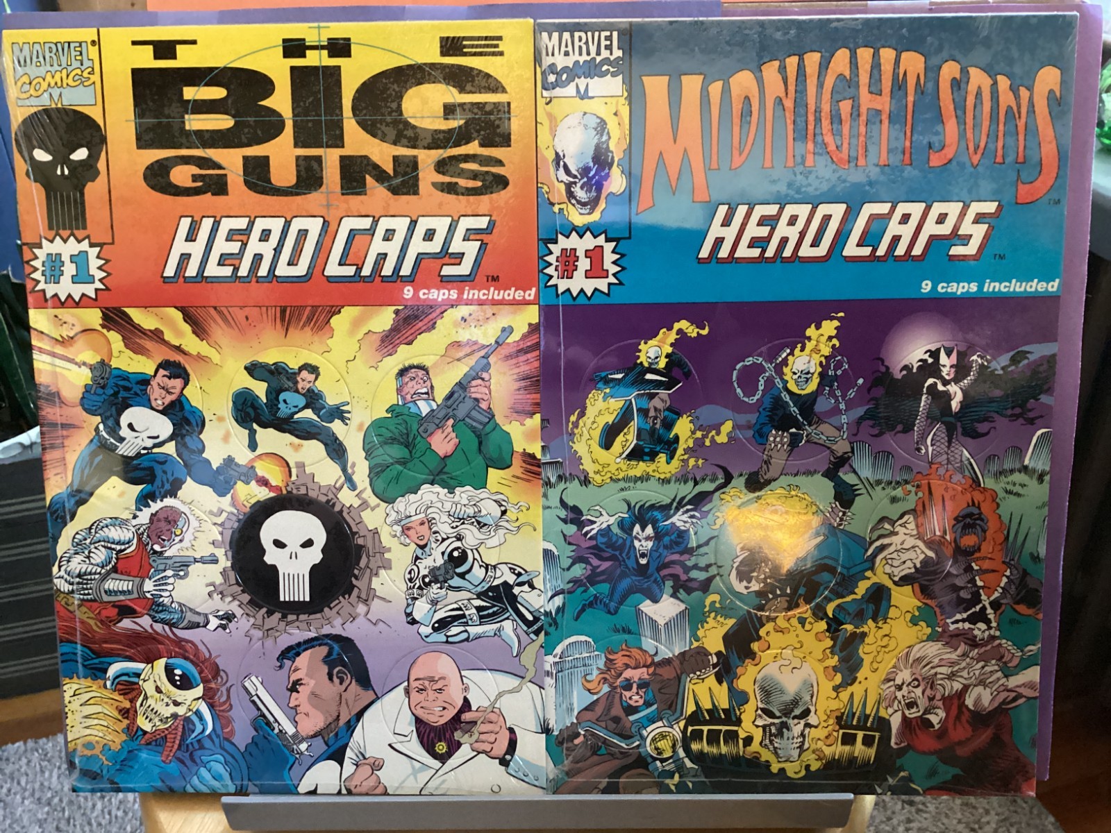 1993 MARVEL HERO CAPS POGS SEALED BIG GUNS + MIDNIGHT SONS
