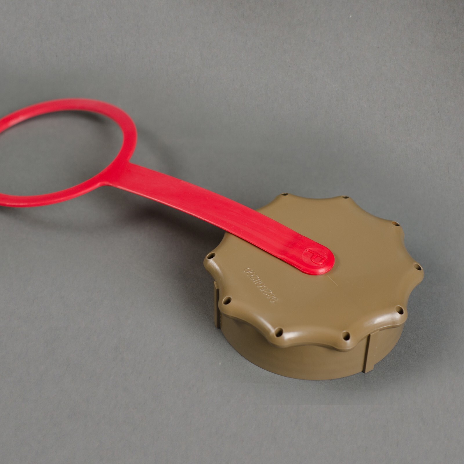 Scepter Military Fuel Cap Assembly, Brown, Alum Flange, Viton Gasket, Red strap