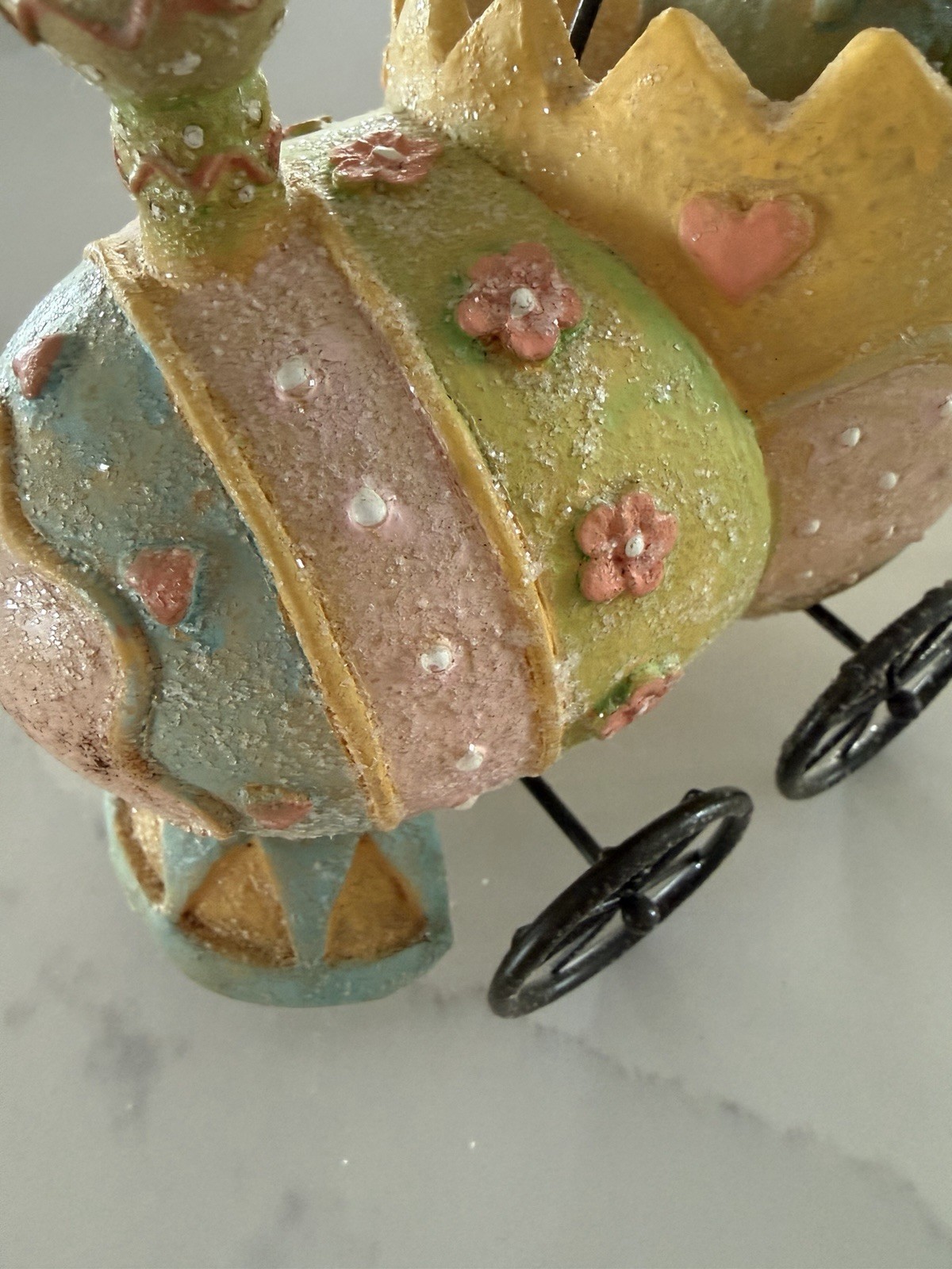 Whimsical Vintage Easter Bunny Egg Train Figurine – Pastel Cracked Eggs