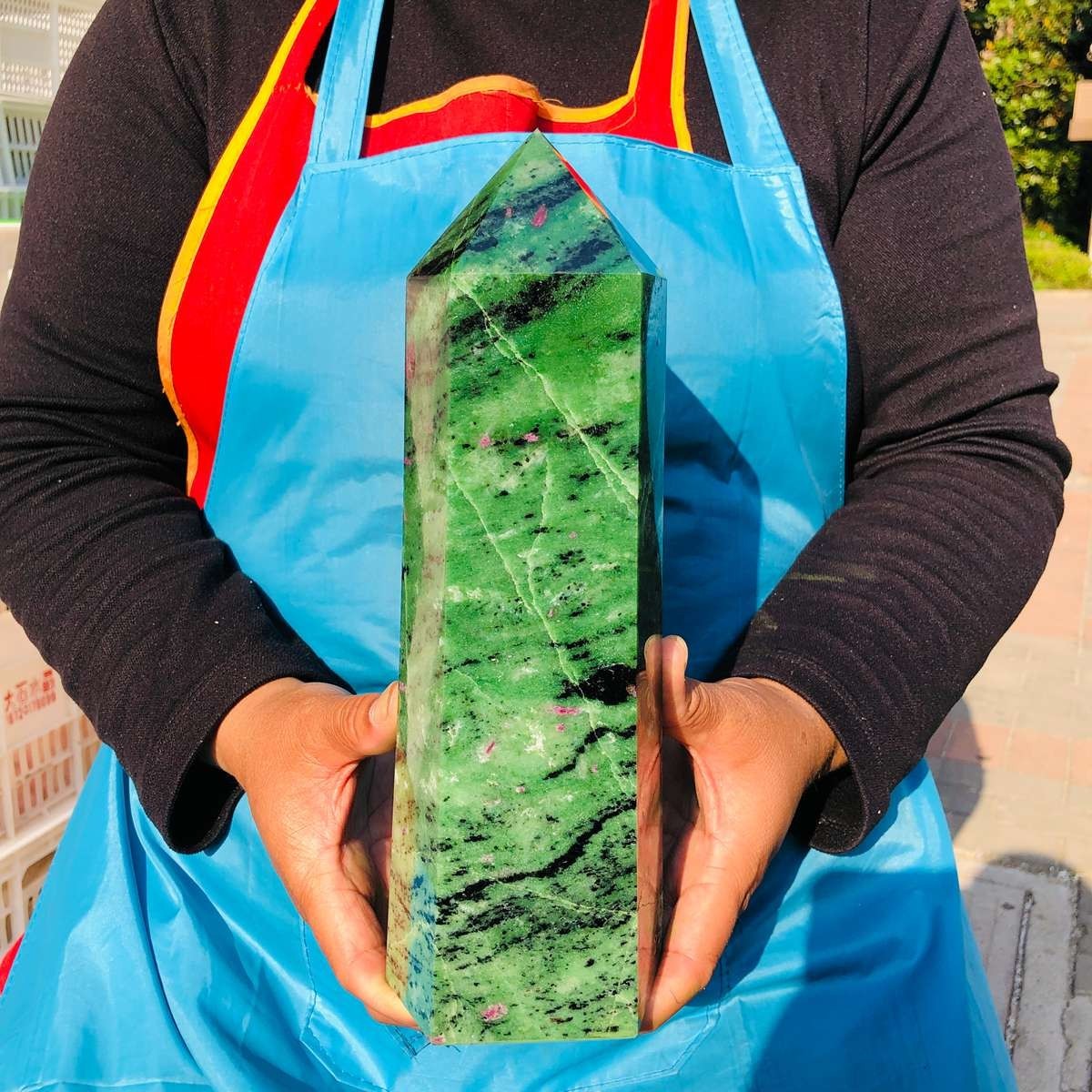 8.99LB Natural Red and Green Treasure Crystal Obelisk Specimen Restoration