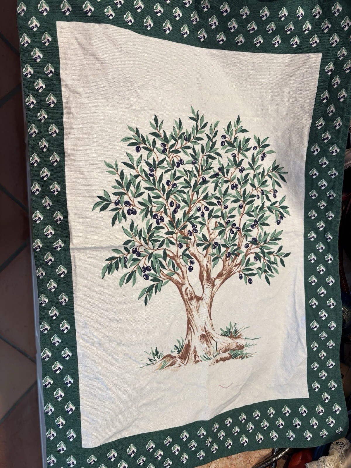 France French Green & Black Olive Tree Cotton Towel 19” By 27” New With No Tags
