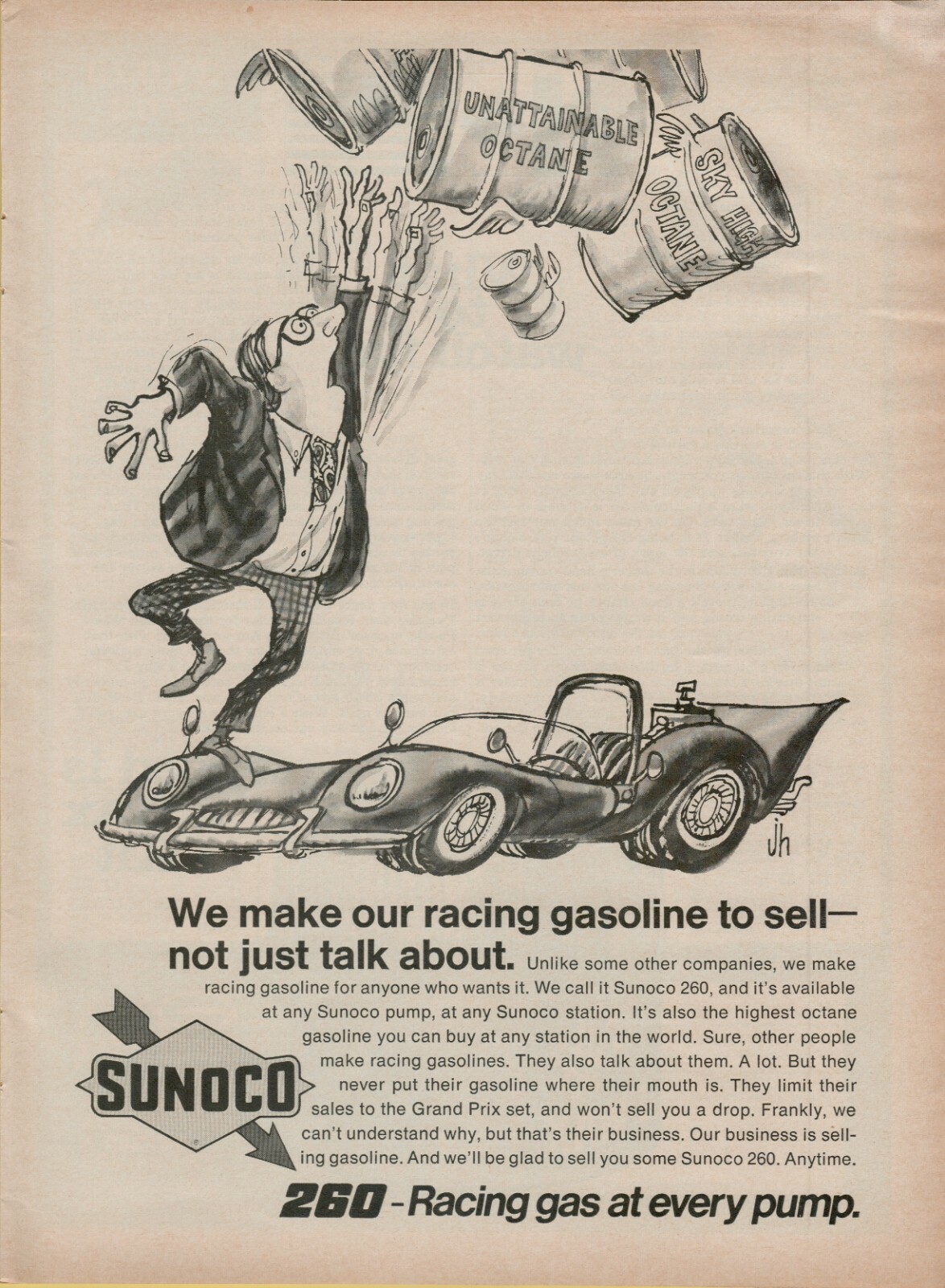 1969 Sunoco 260 Racing Gasoline at Every Pump Sports Car Vintage Print Ad