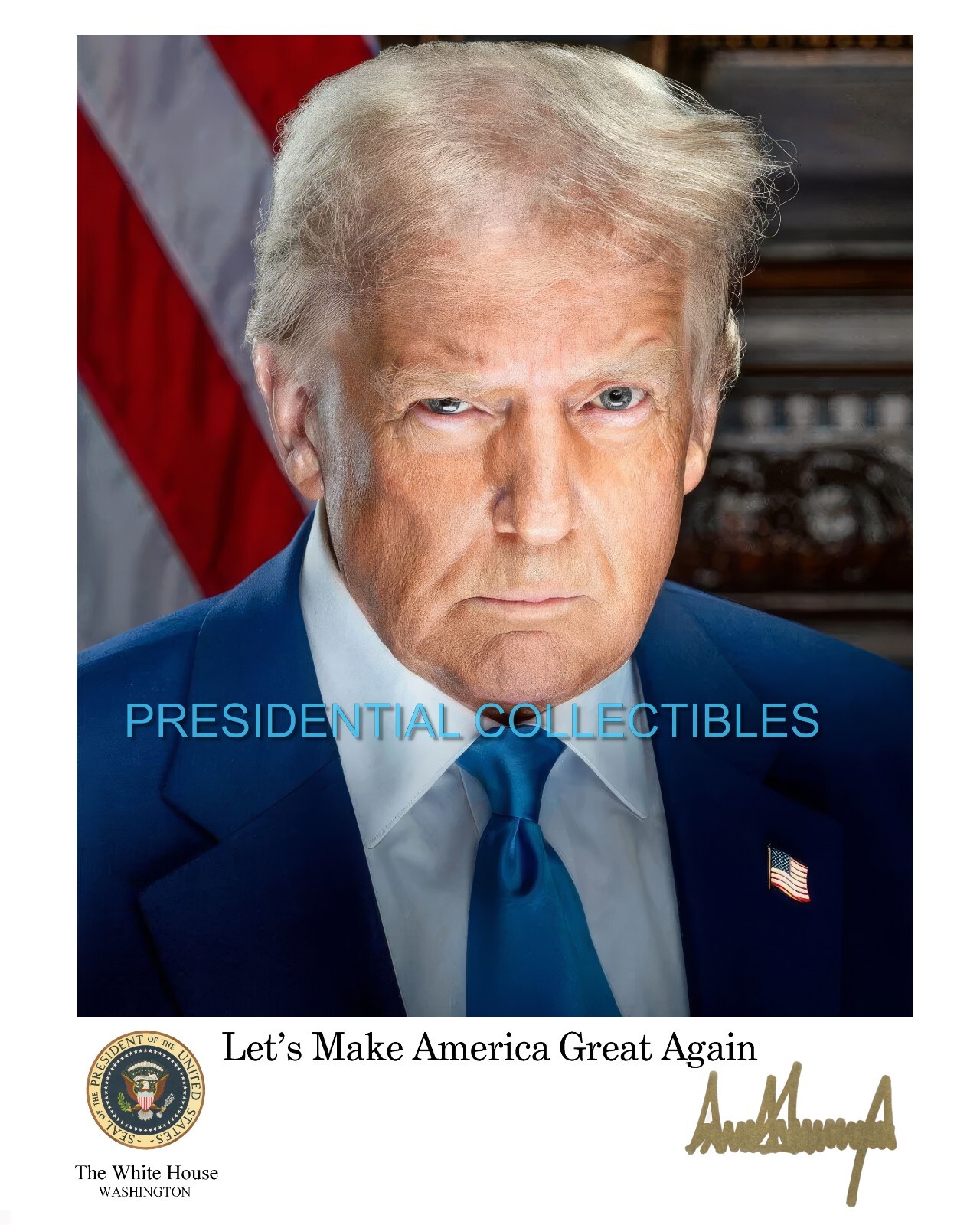 Donald Trump and JD Vance 2025 Official White House portraits signed 8X10REPRINT