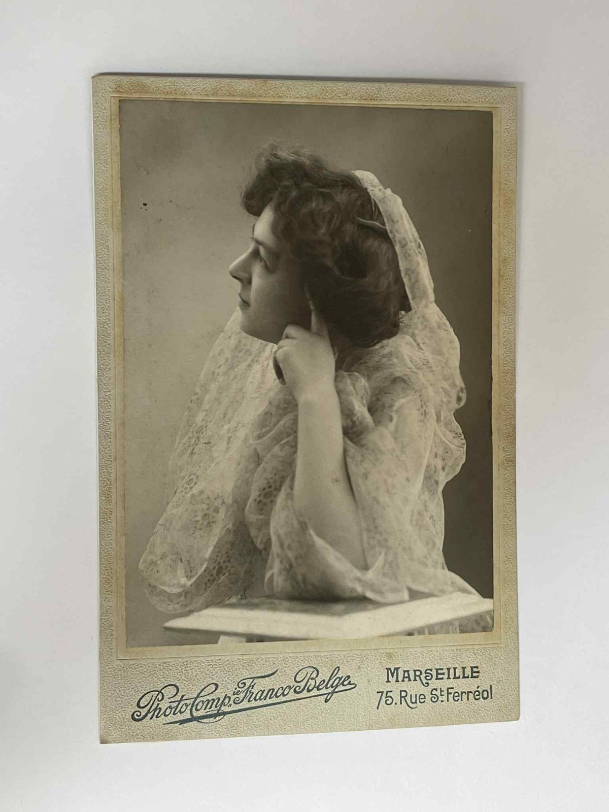 OLD PHOTOGRAPH CABINET CIE FRANCO BELGE IN MARSEILLE PORTRAIT YOUNG WOMAN