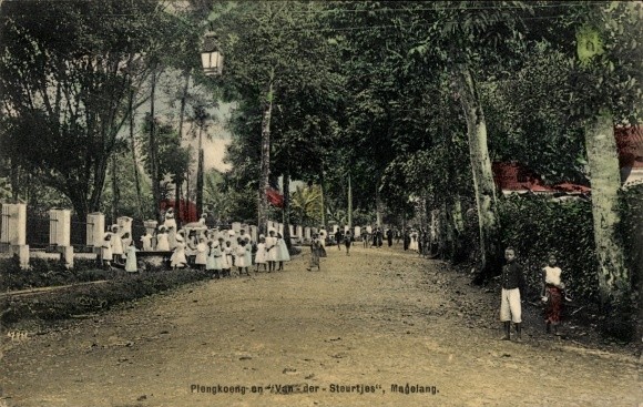 Postcard Magelang Java Indonesia, Street with Trees, People in White… – 4924647