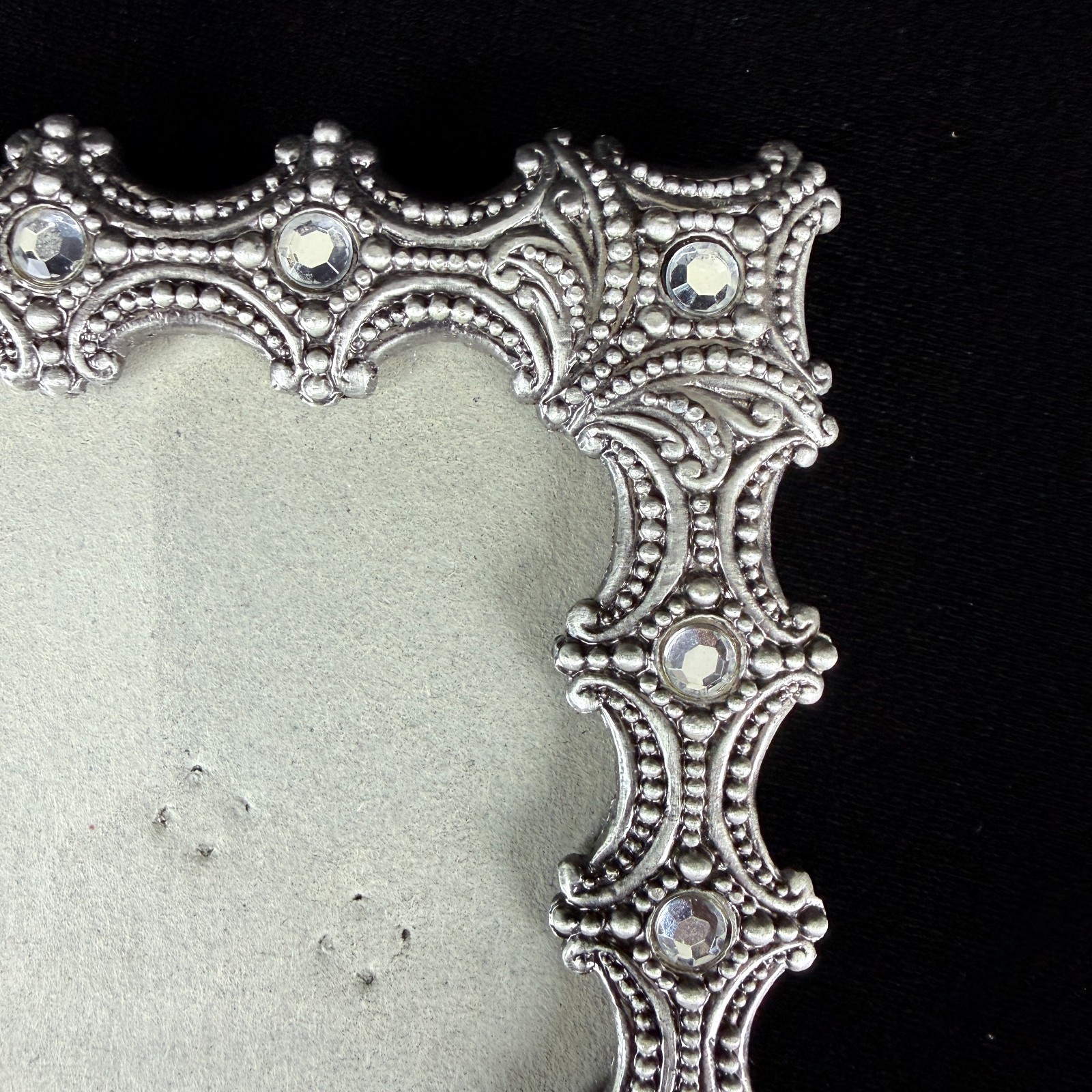 Fancy Silver Tone Photo Frame Rhinestones Pewter Tone Crosses Fretwork 5X7 in