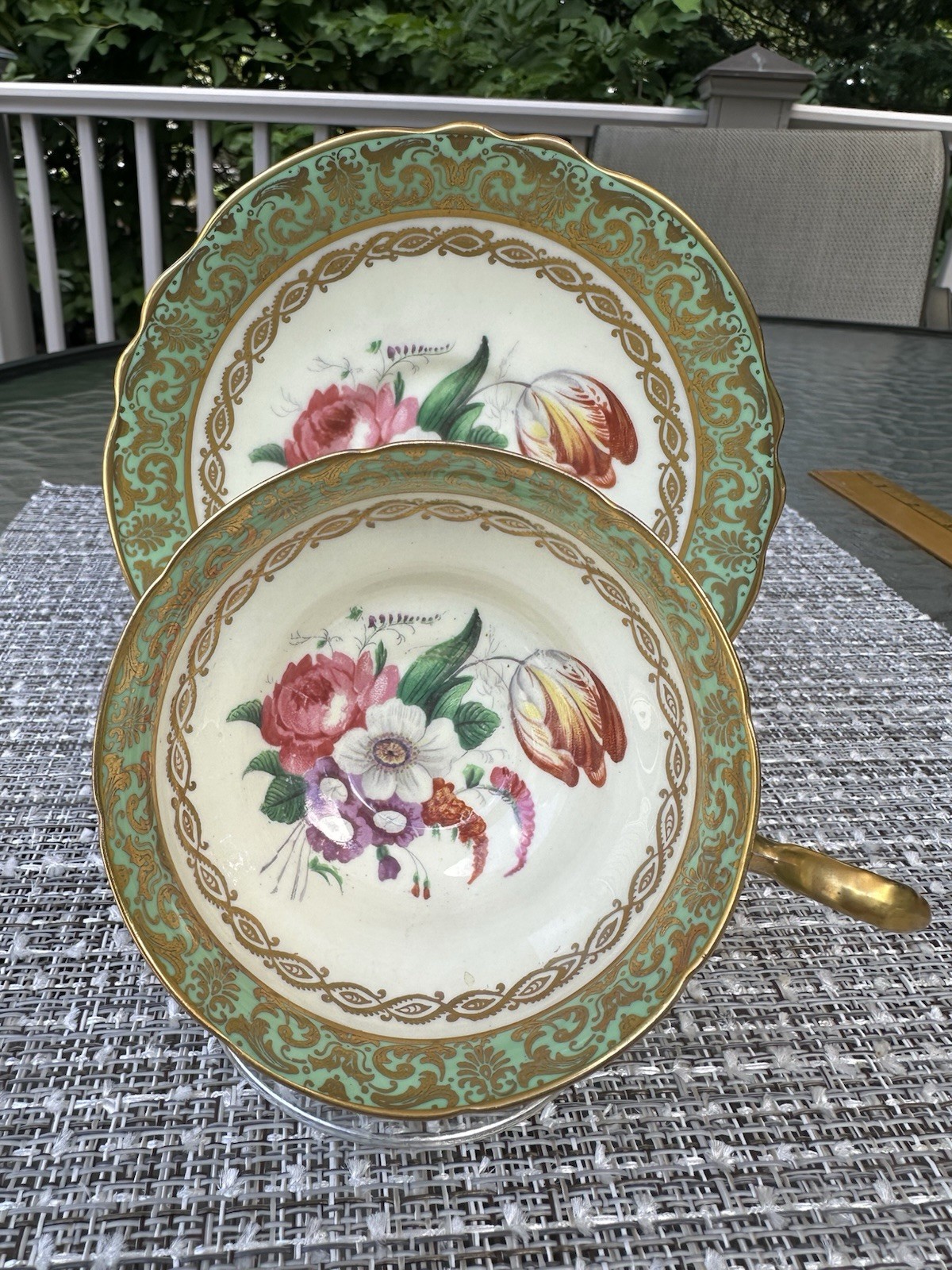 Amazing Double Warrant PARAGON Cup & Saucer Set Tea Floral Gold Gilt Minty