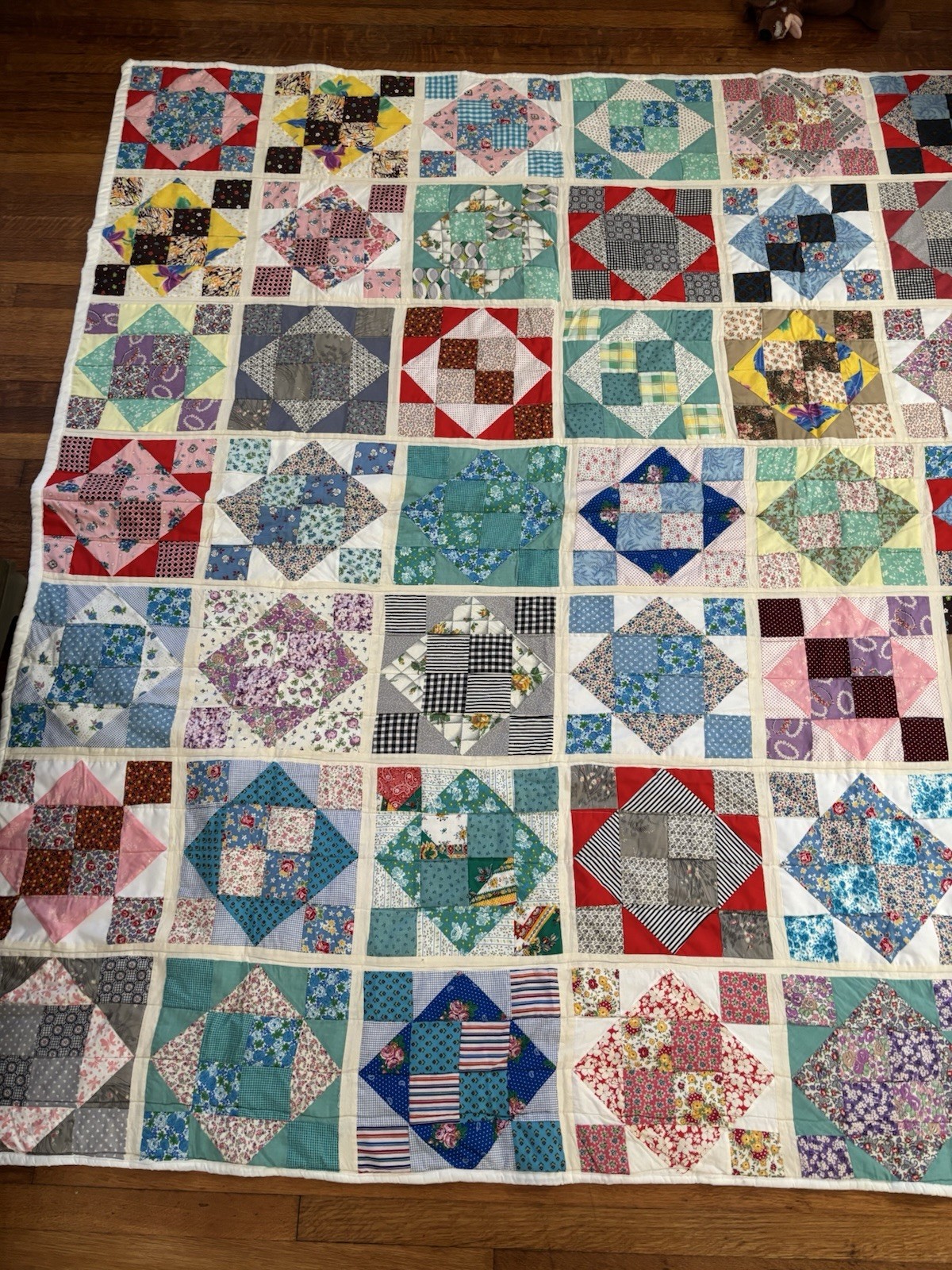 Vintage Quilt Square In A Square 80×89 Full Double Bed Cottagecore Farmhouse