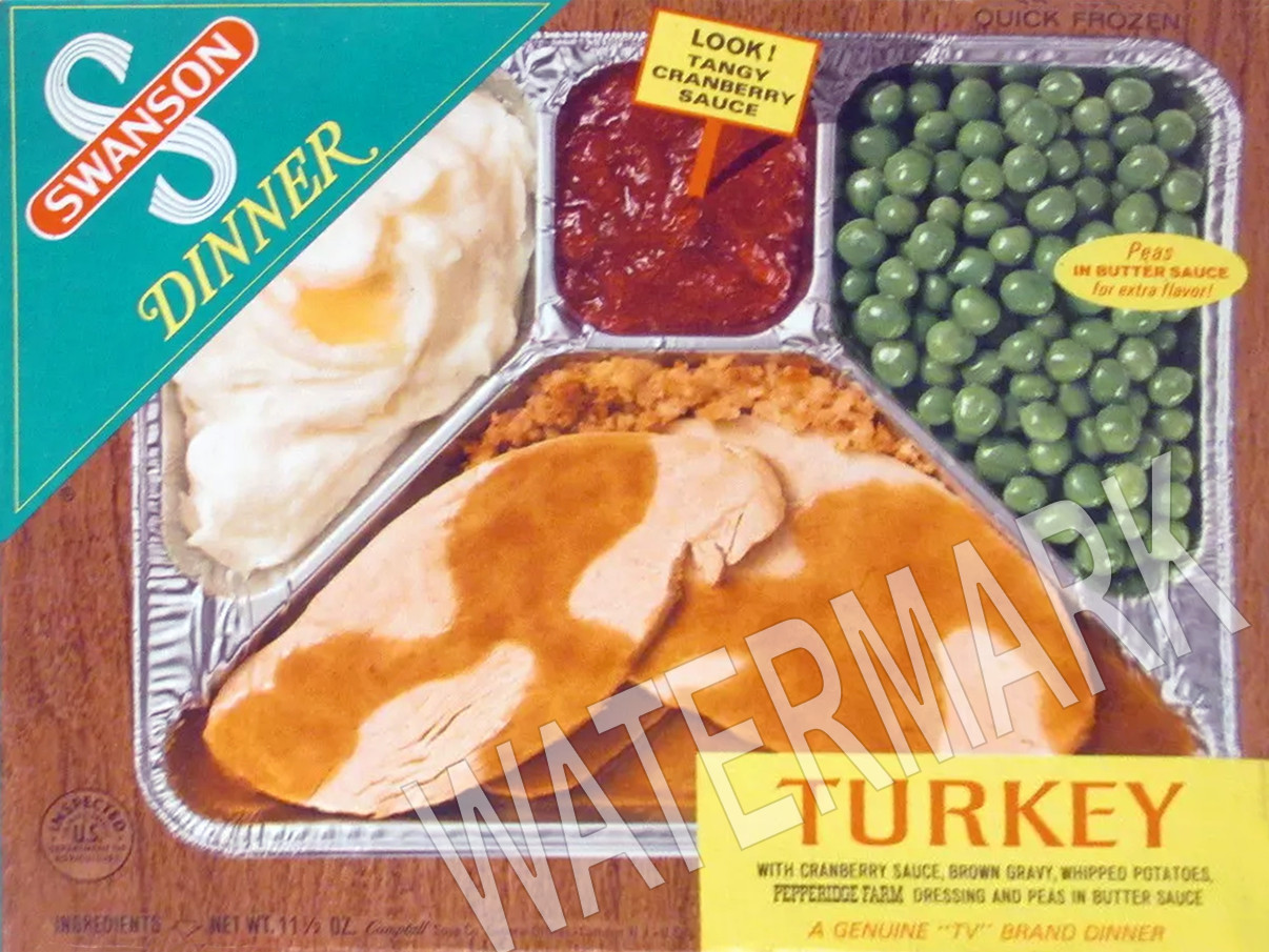 SWANSON 1960s TURKEY cranberry potato TV Dinner Metal Fridge Magnet 3×4 7695