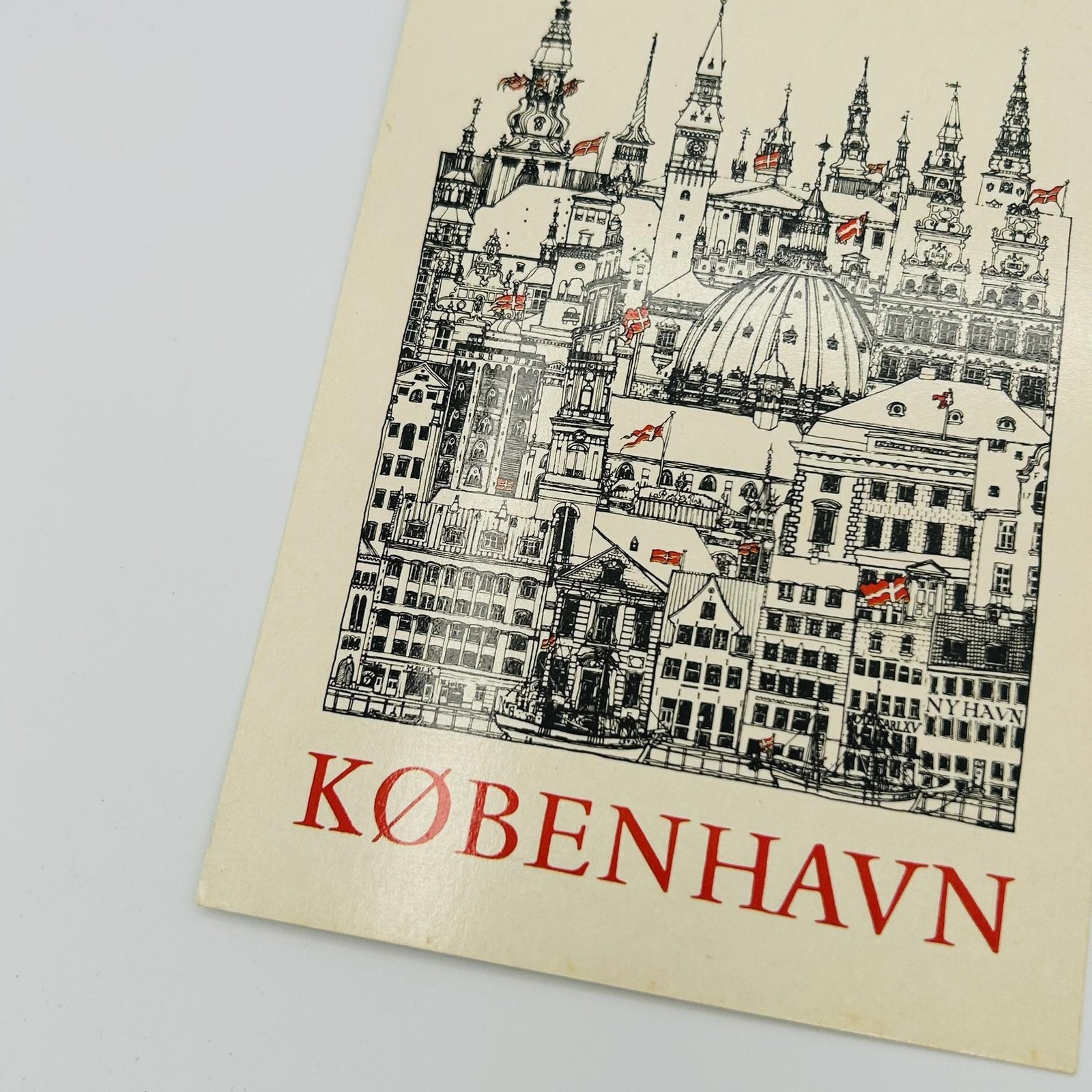 KØBENHAVN Postcard Printed Lithograph Cream Black Red 5.5 X 3.5 In